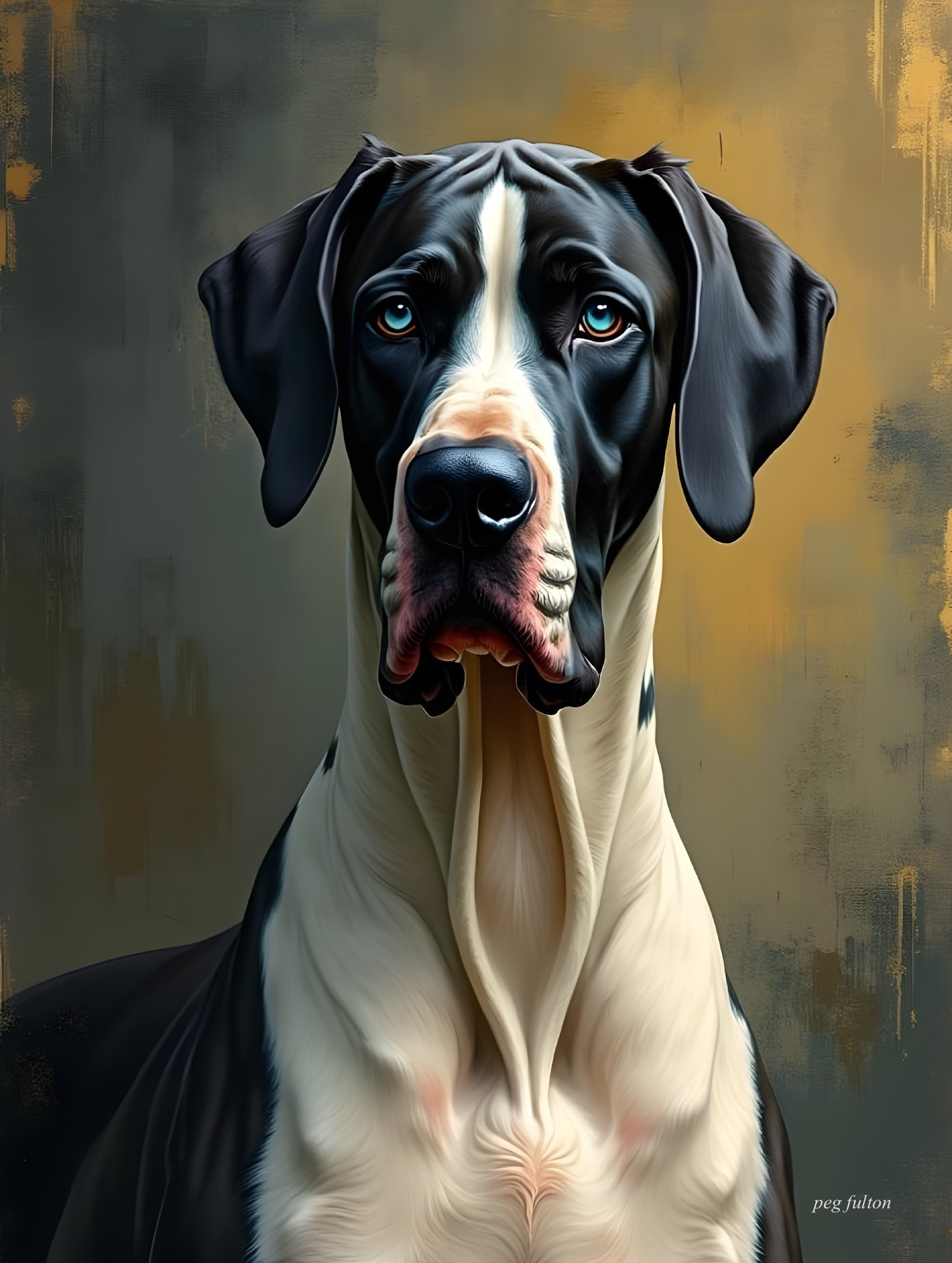 Portrait of a Great Dane with Black and White Coat