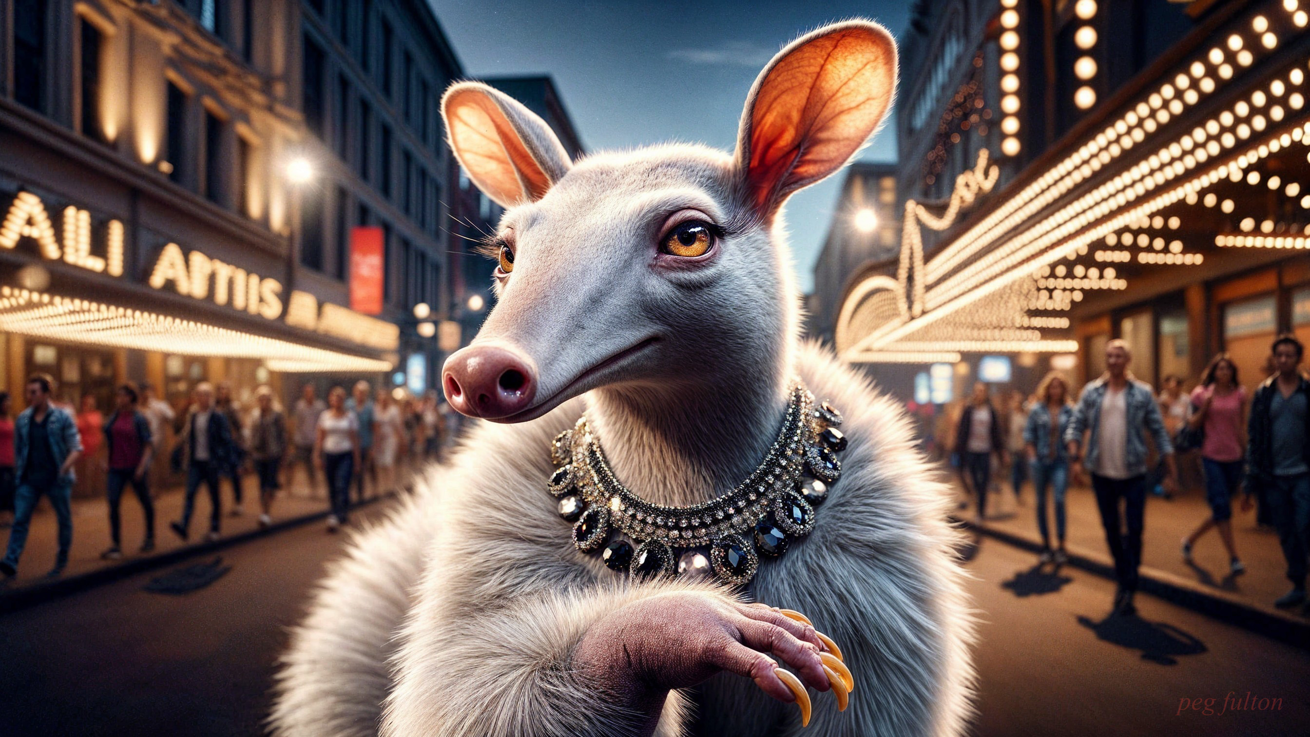 Whimsical Armadillo in a Bustling Street Scene