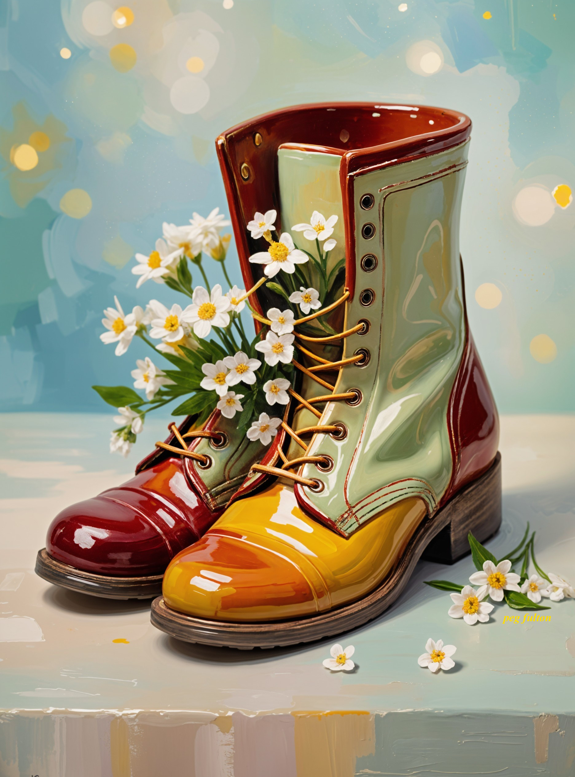 Whimsical Boots with Colorful Finish and Floral Accents
