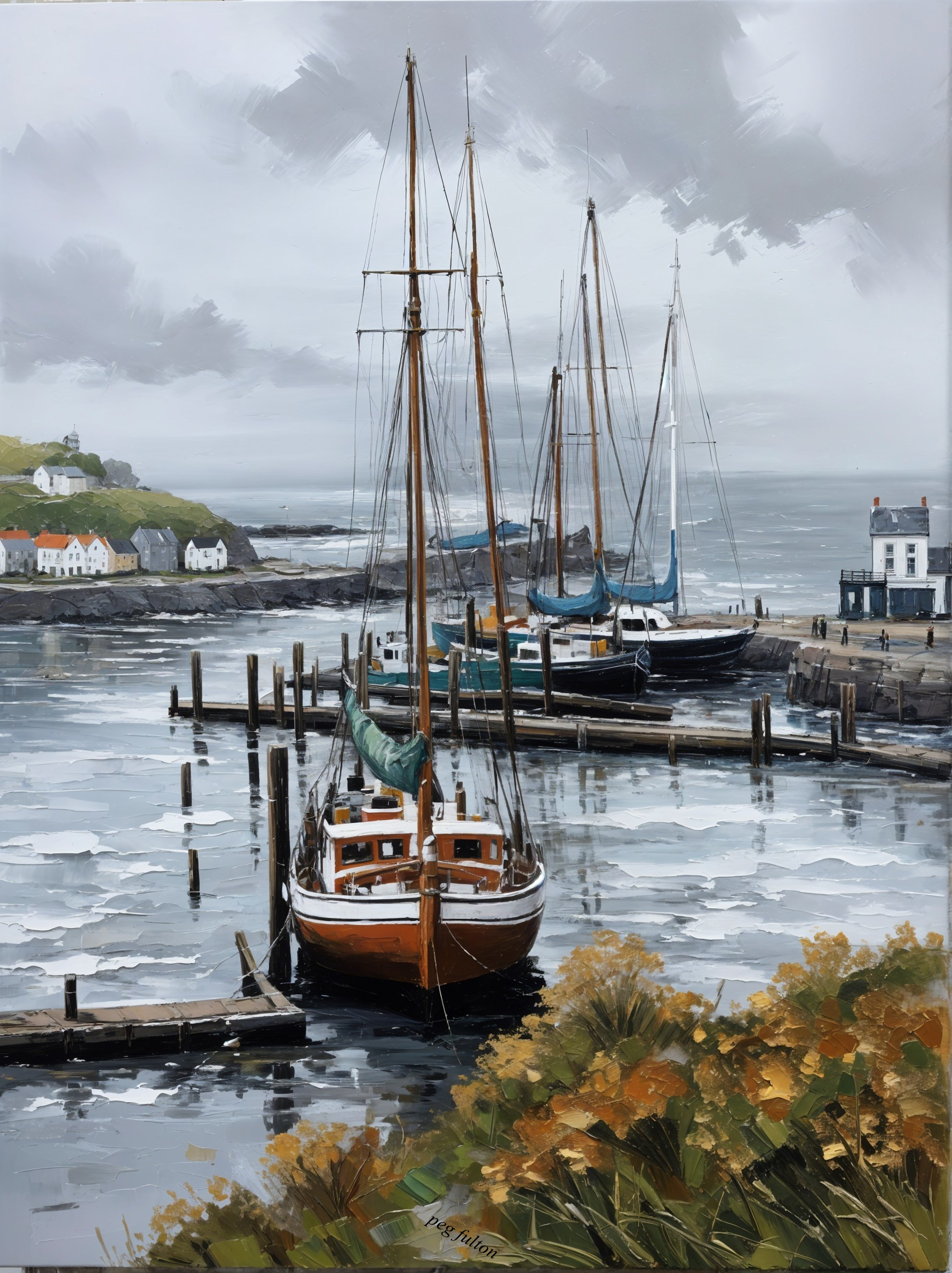 Serene Coastal Scene with Boats in Calm Harbor
