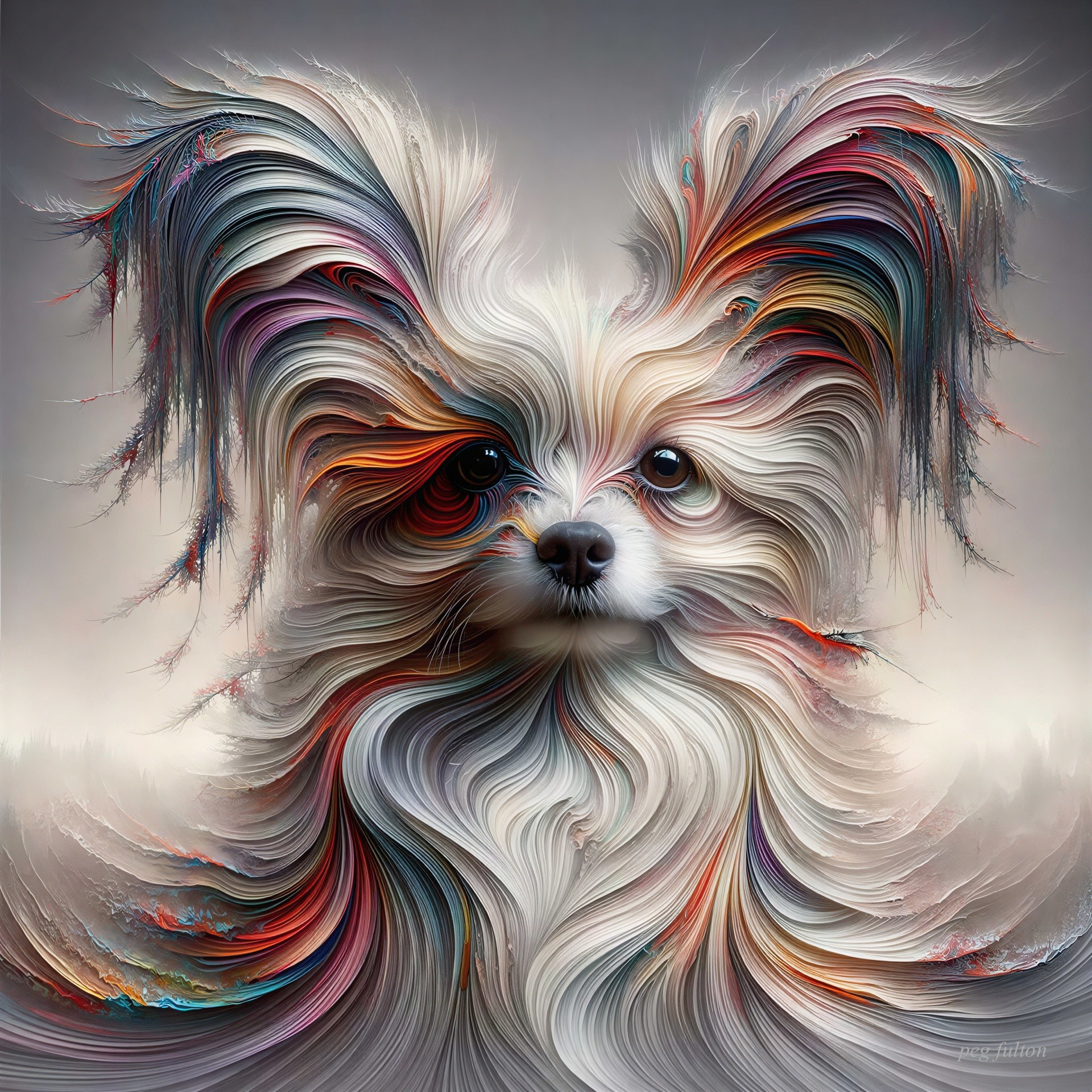 Papillon Dog Artwork in Flowing Paint and Colors