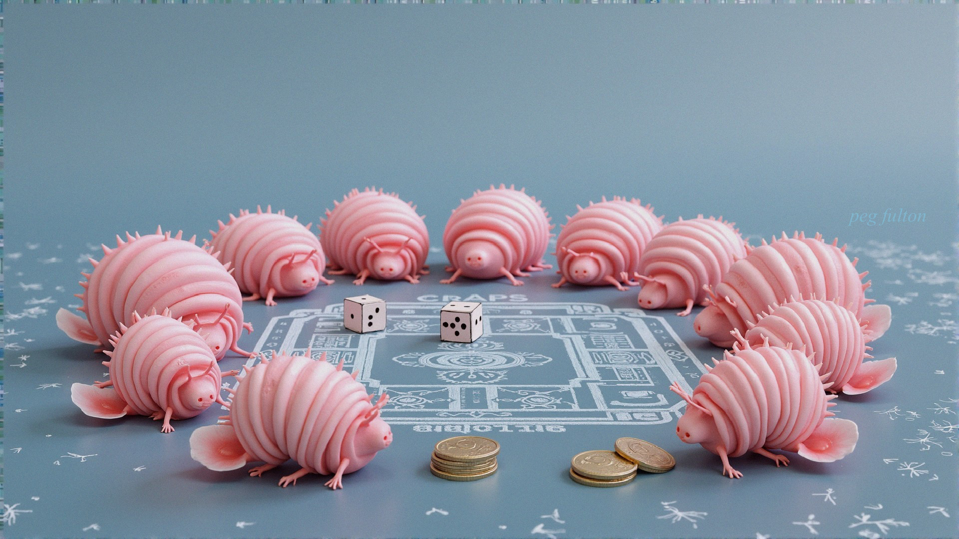 Whimsical Snail-Like Creatures at a Casino Table