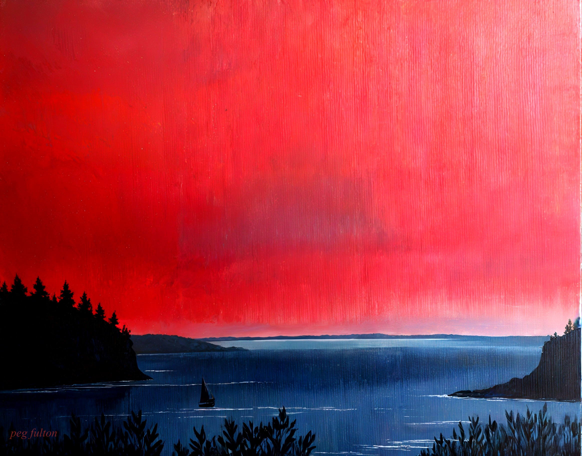 Serene Seascape with Sailboat at Dusk