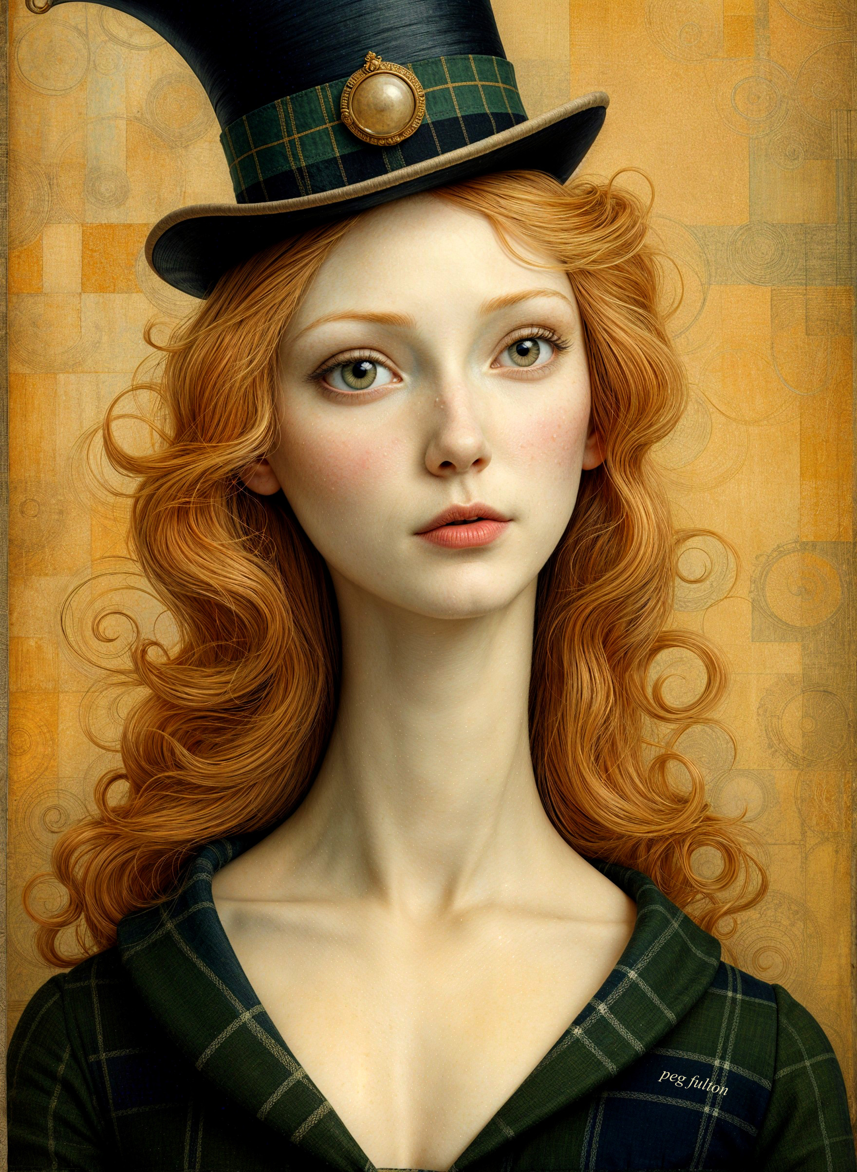 Portrait of a Young Woman in Vintage Green Outfit