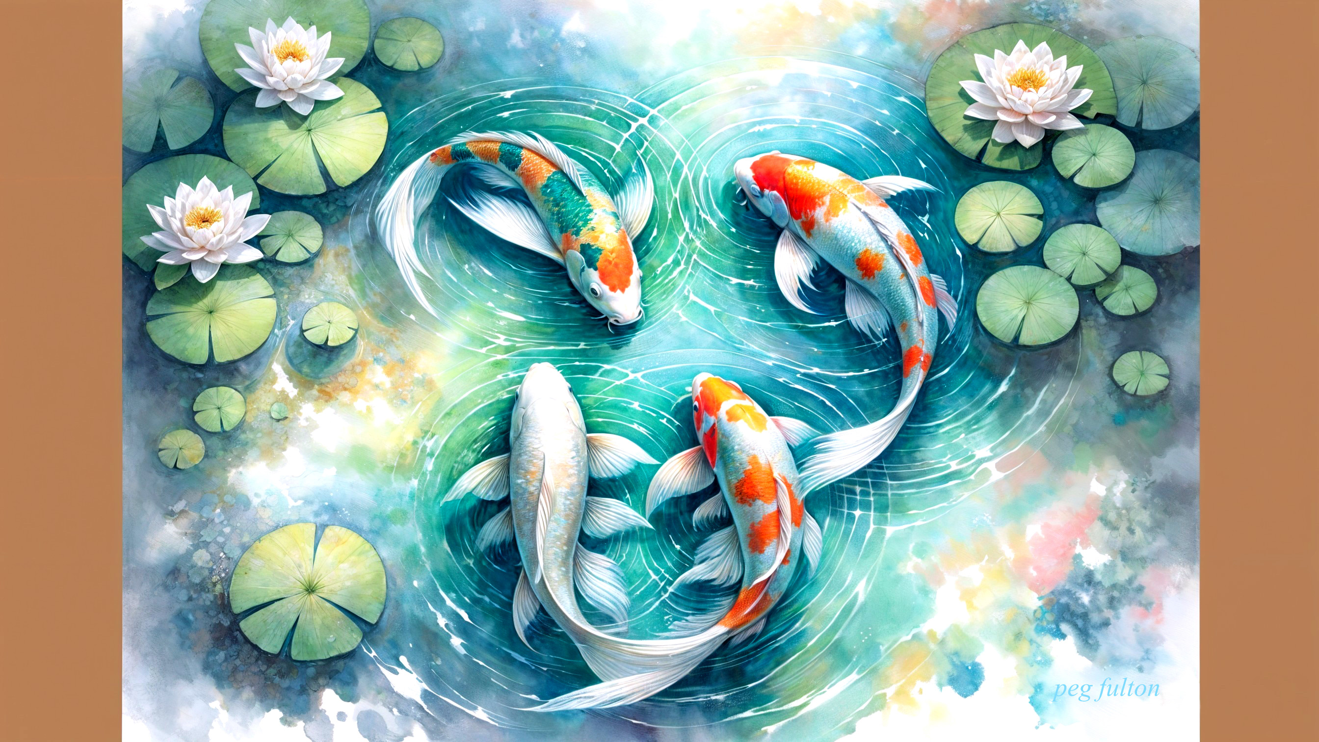 Vibrant Koi Fish in Serene Underwater Scene