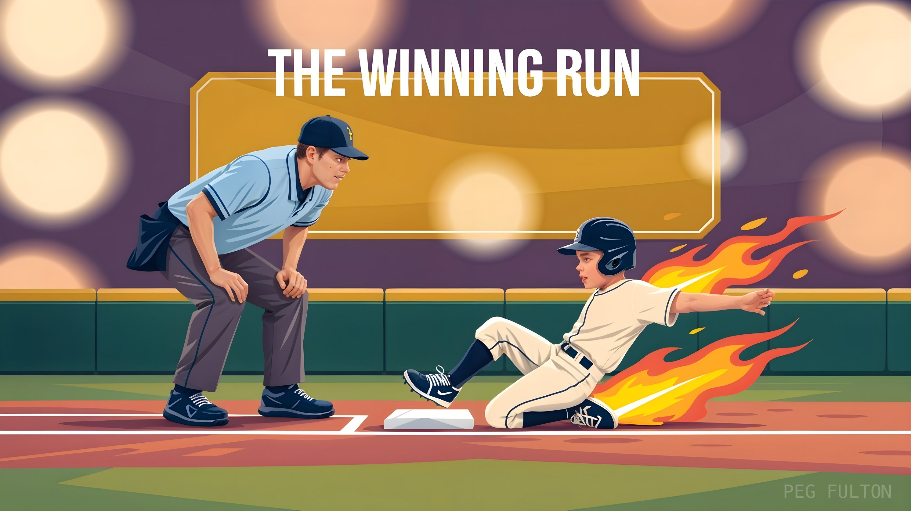Young Baseball Player Slides into Home Plate with Fire