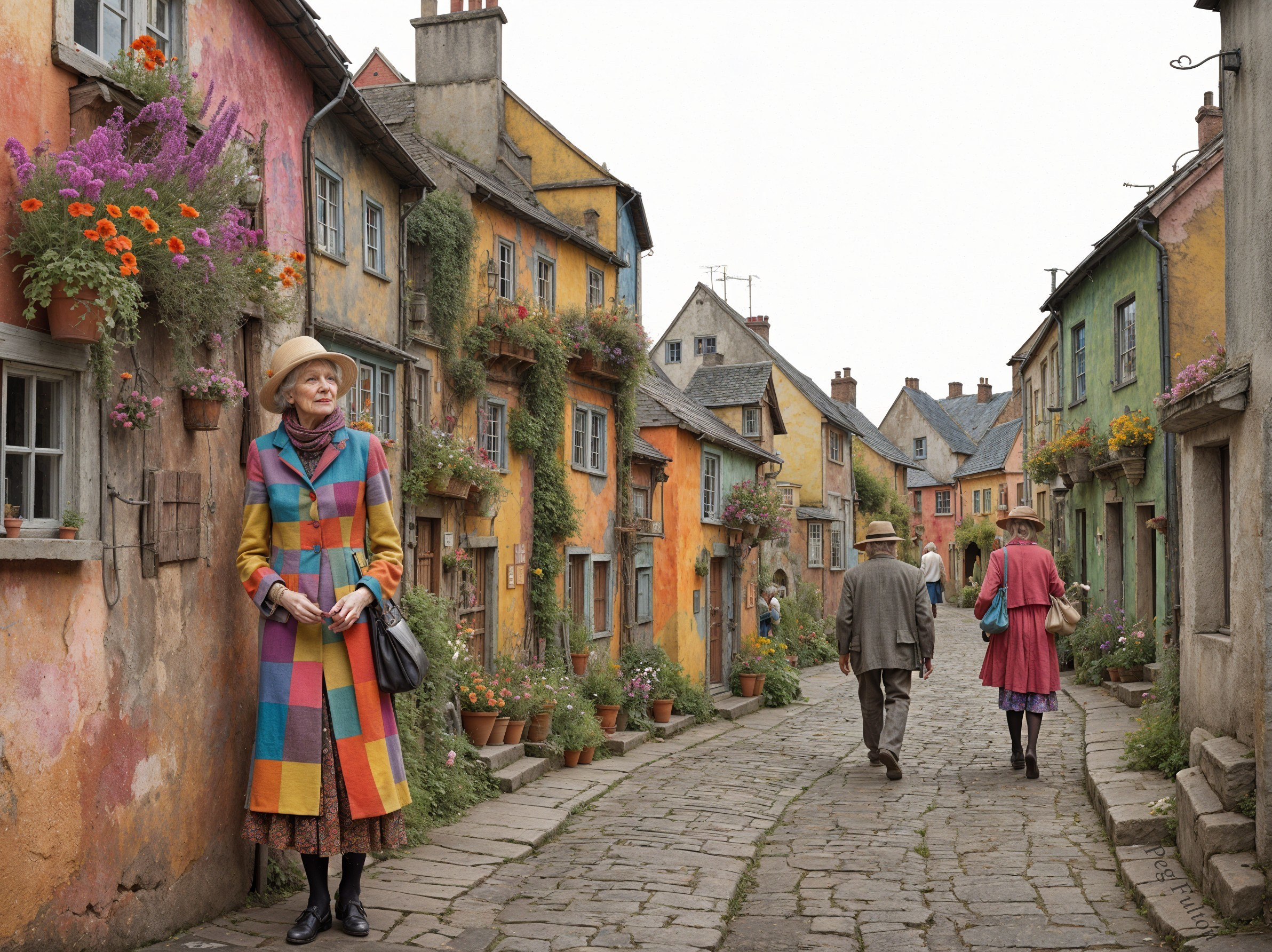 Charming Cobblestone Street with Colorful Houses