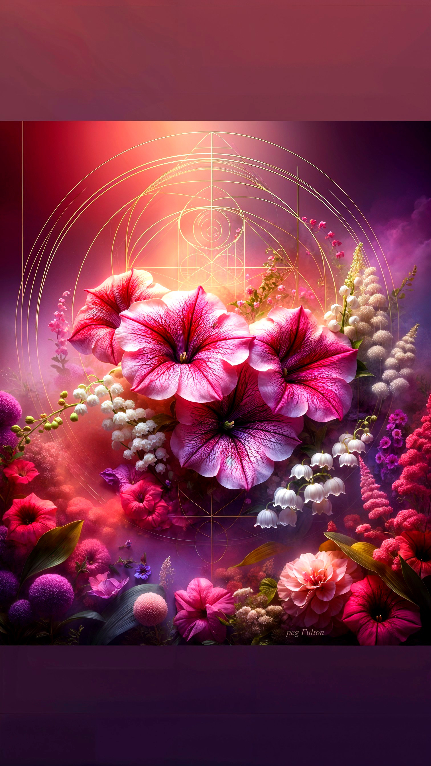 Colorful Floral Digital Artwork with Geometric Patterns