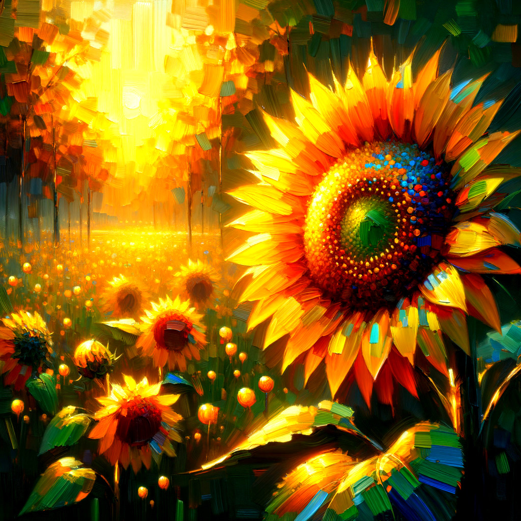 Vibrant Sunflower Field Under Golden Sunlight