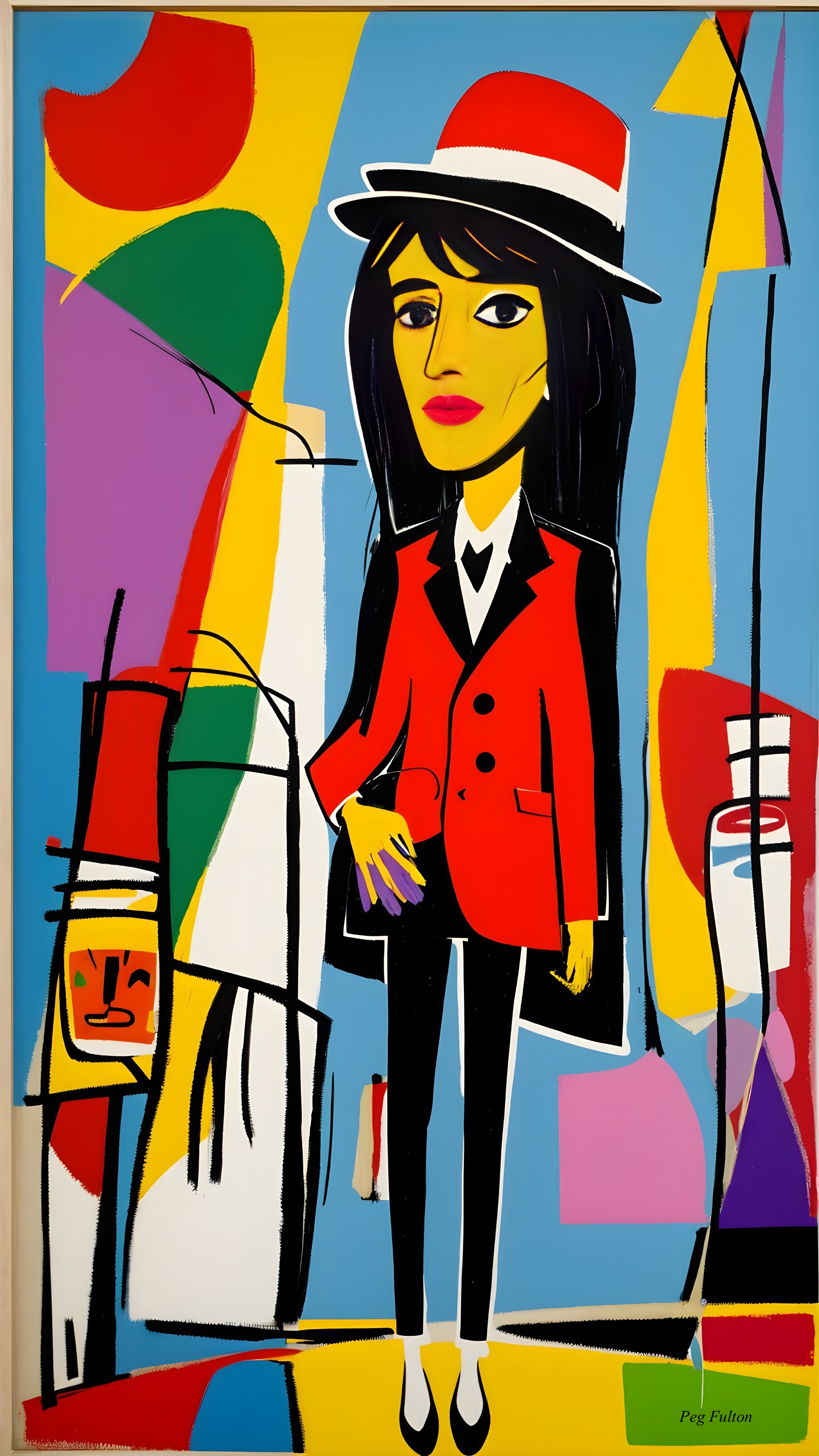 Bold Figure of Woman in Red and Black Suit