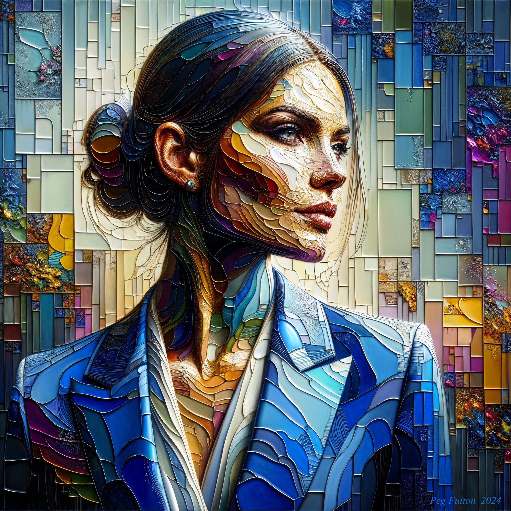 Abstract Portrait of a Woman with Mosaic Patterns