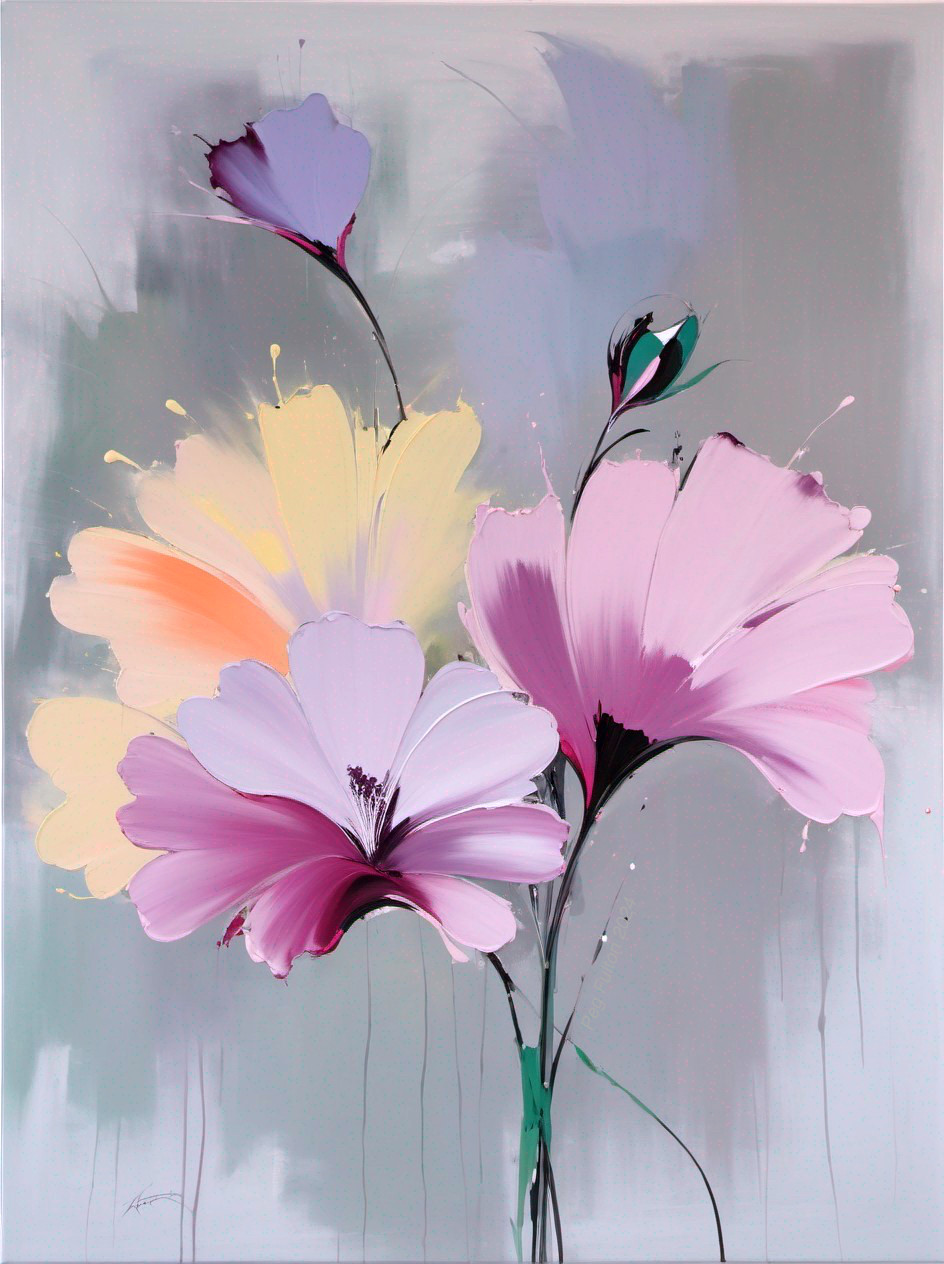 Vibrant Abstract Painting of Blooming Flowers in Color