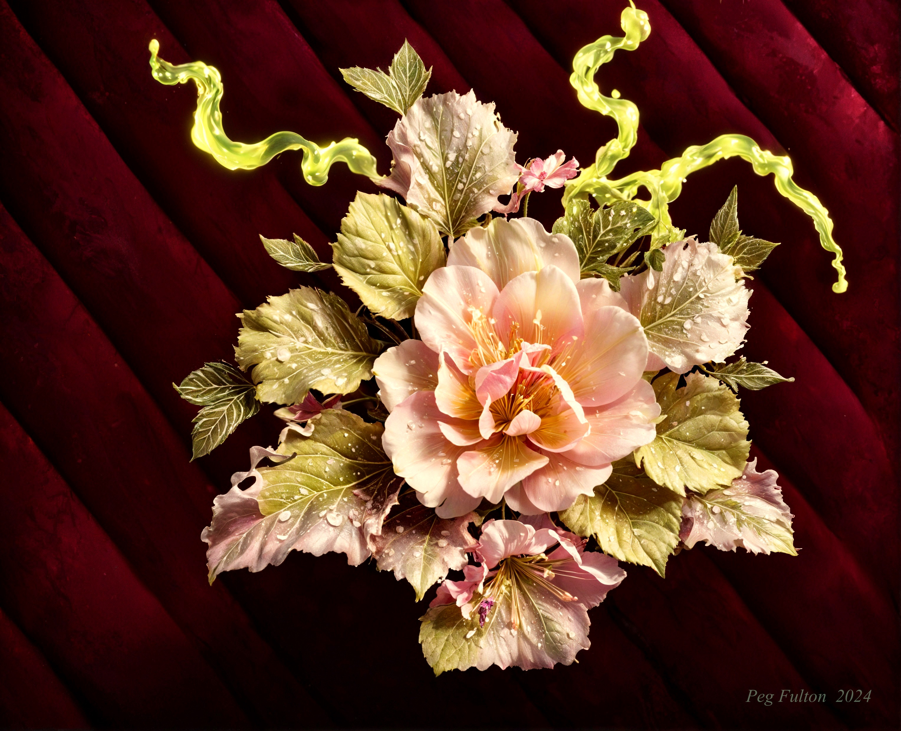 Delicate Pink Flower Bouquet with Green Glow