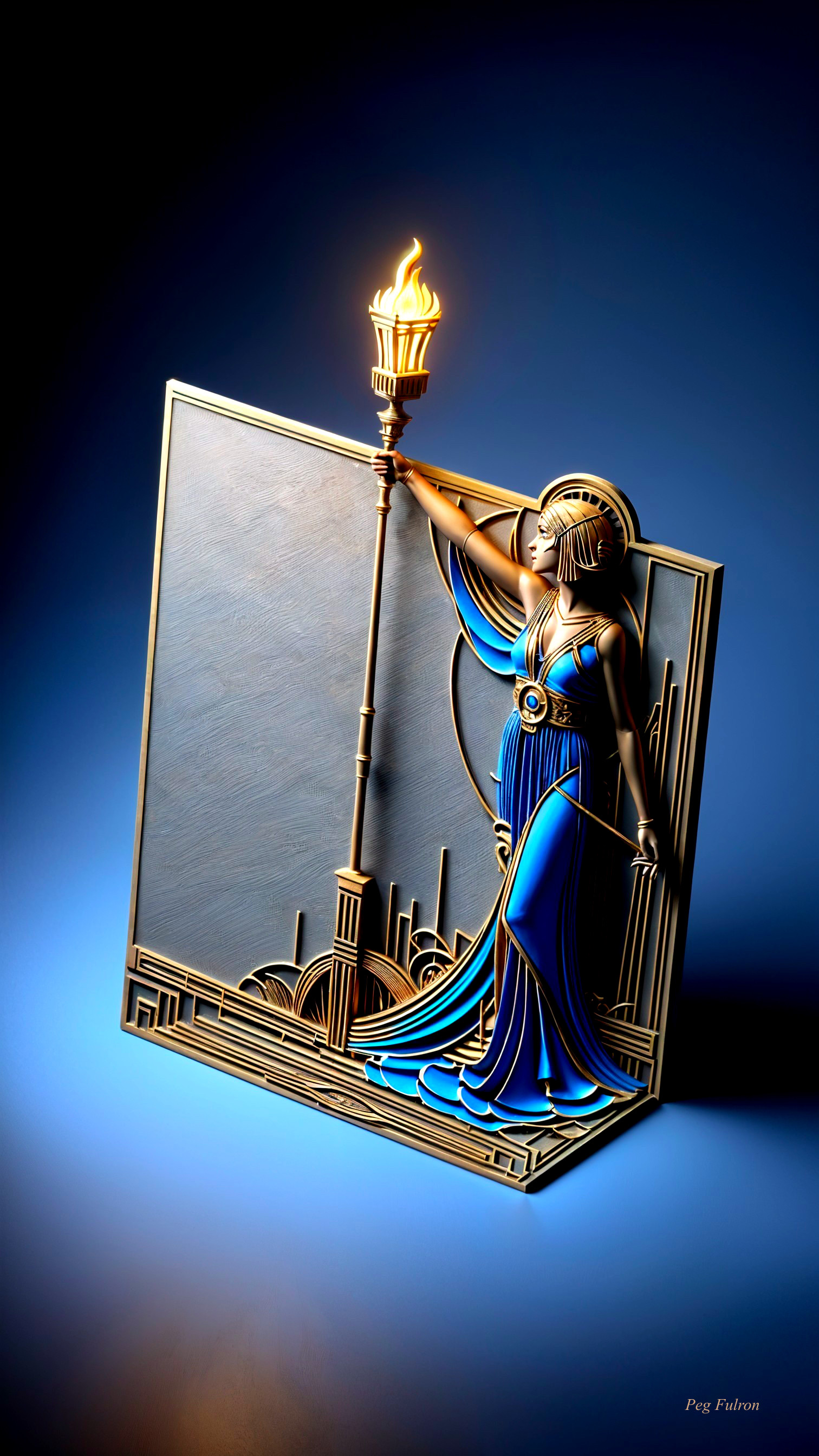 Intricate Figure of Woman with Torch in Art Deco Style