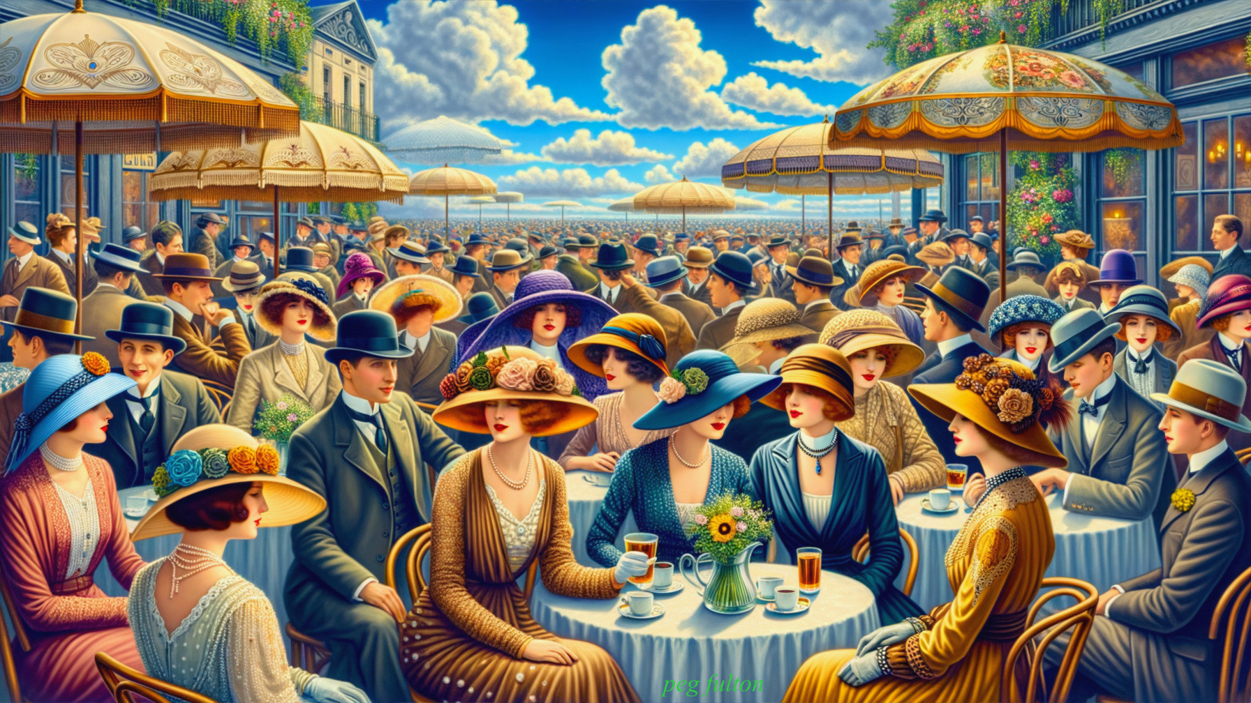 Early 20th Century Outdoor Café Scene with Elegance
