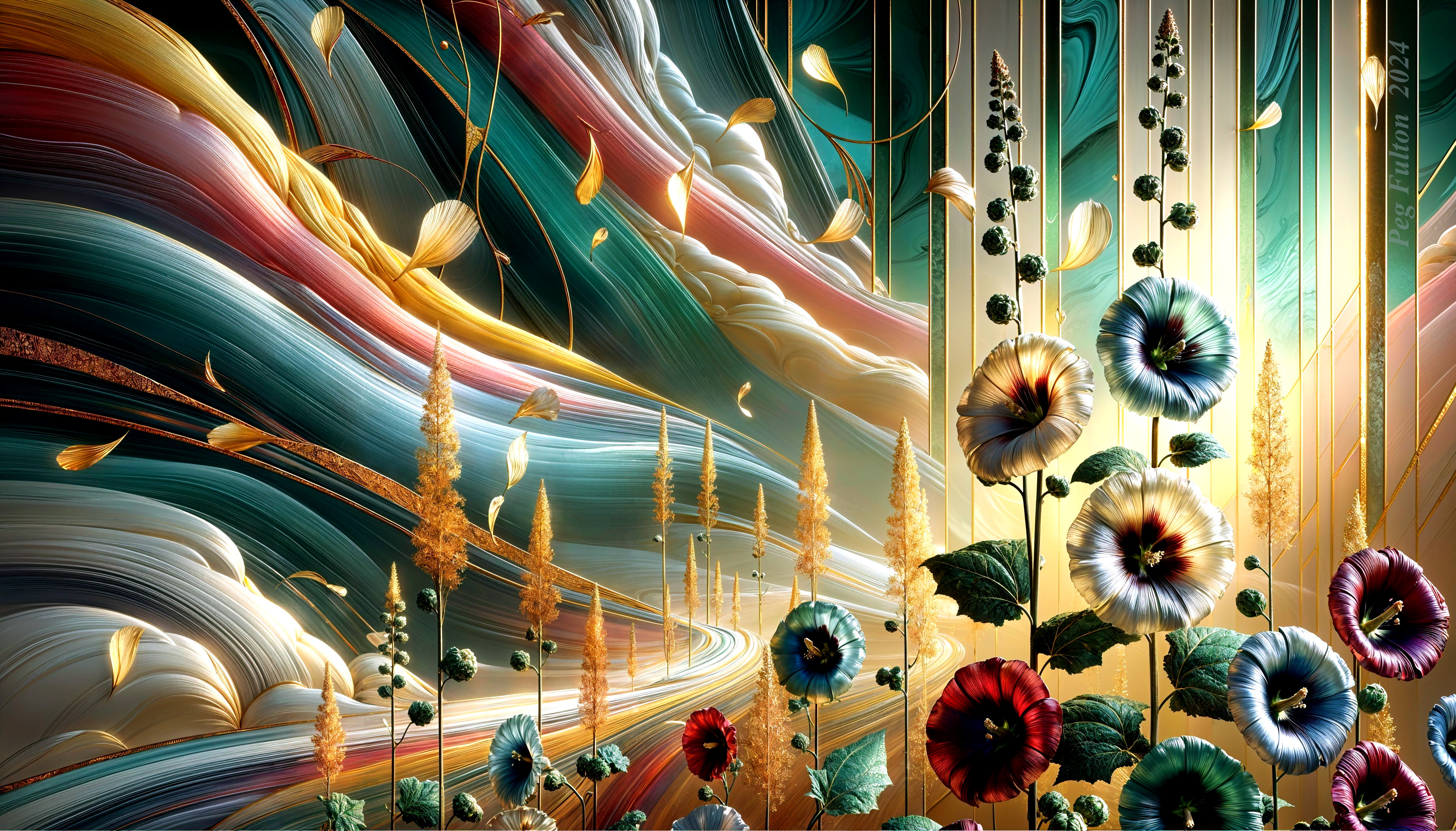 Vibrant Abstract Landscape with Colorful Flowers