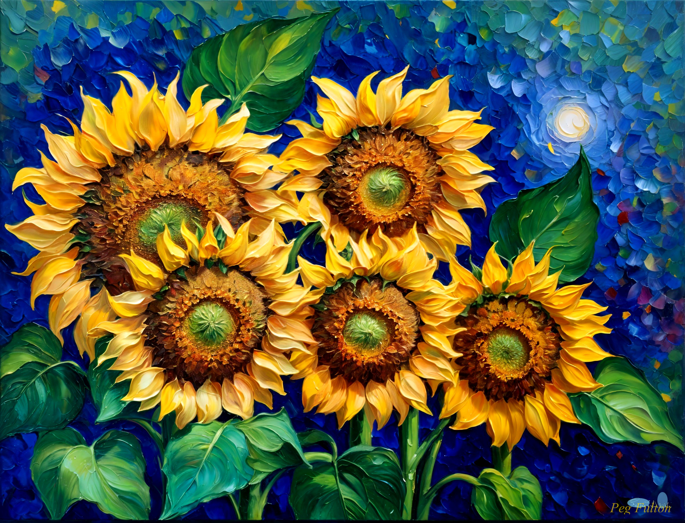 Vibrant Sunflowers Against Deep Blue Background