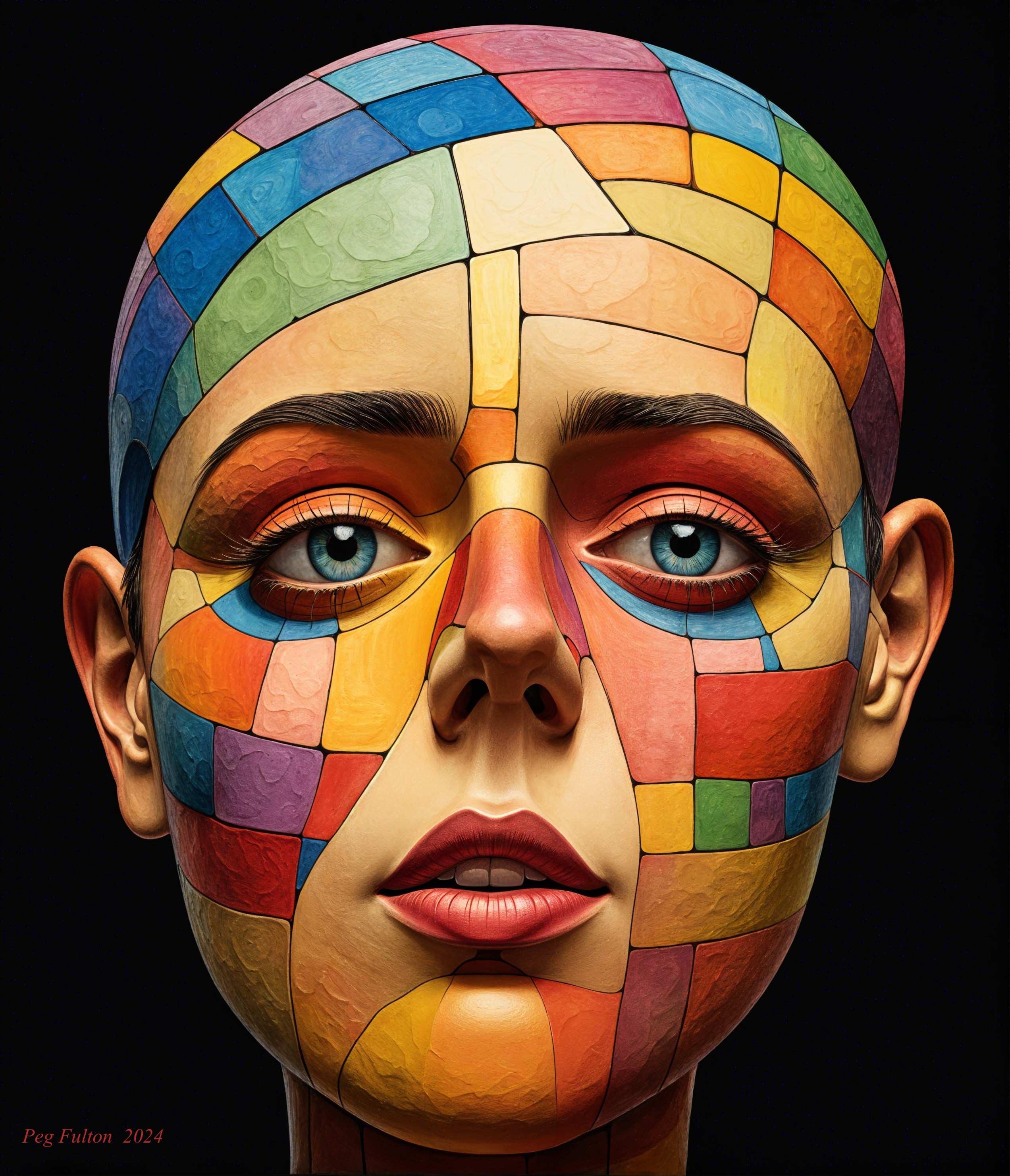 Bald Woman with Colorful Geometric Face Painting