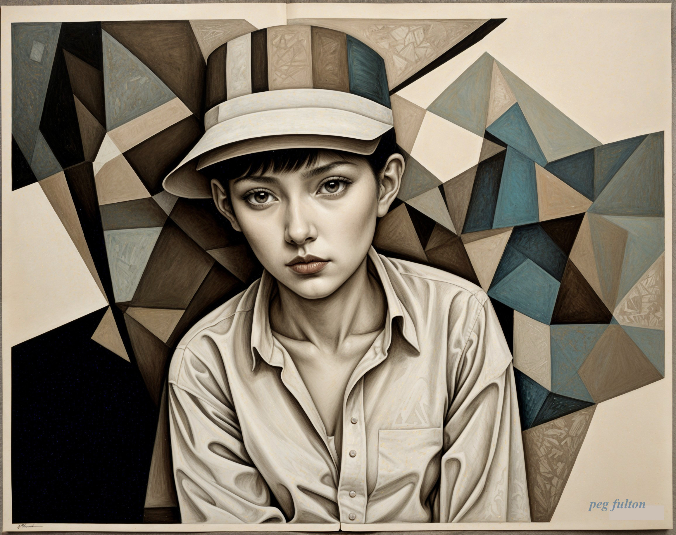 Stylized Portrait of a Young Person in Geometric Background