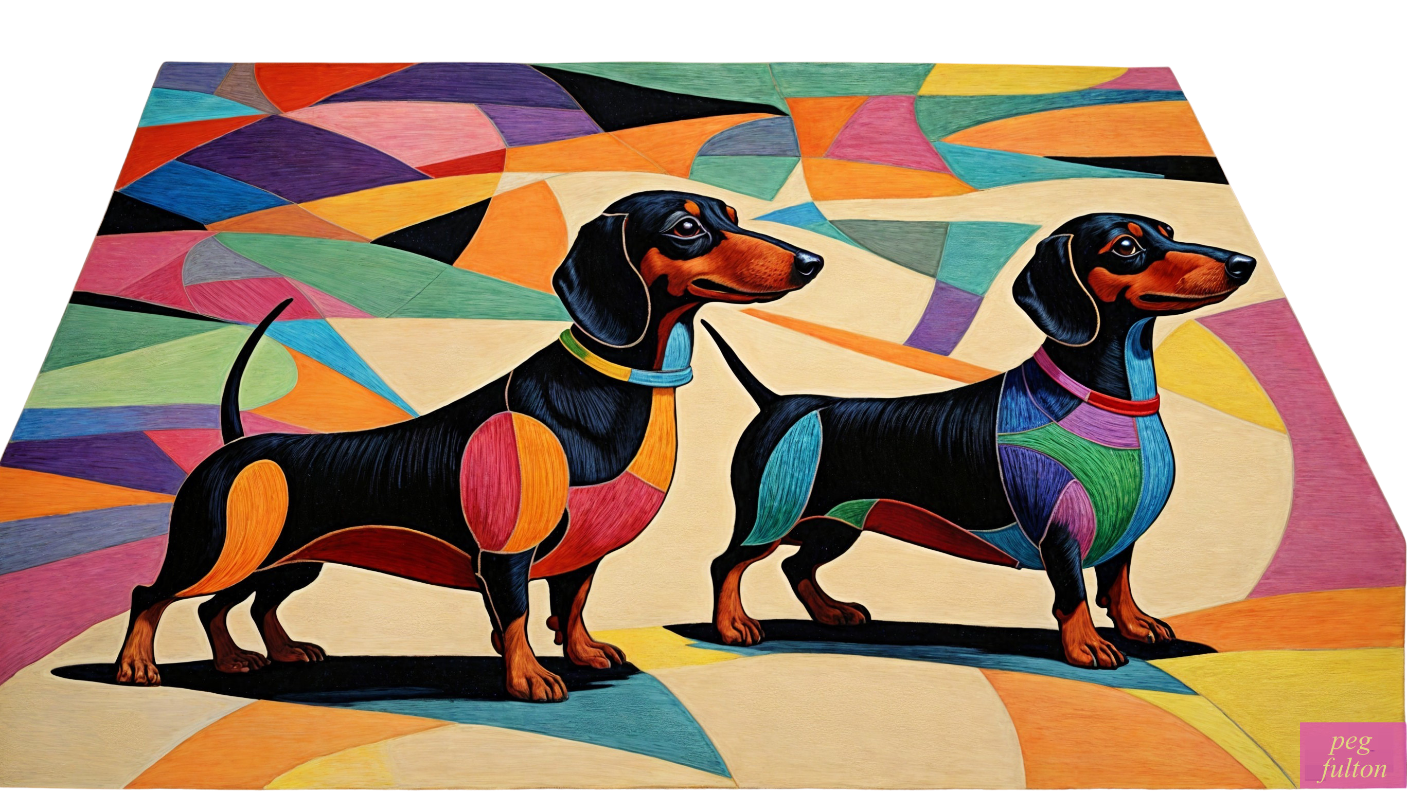 Colorful Dachshunds Against Vibrant Abstract Background
