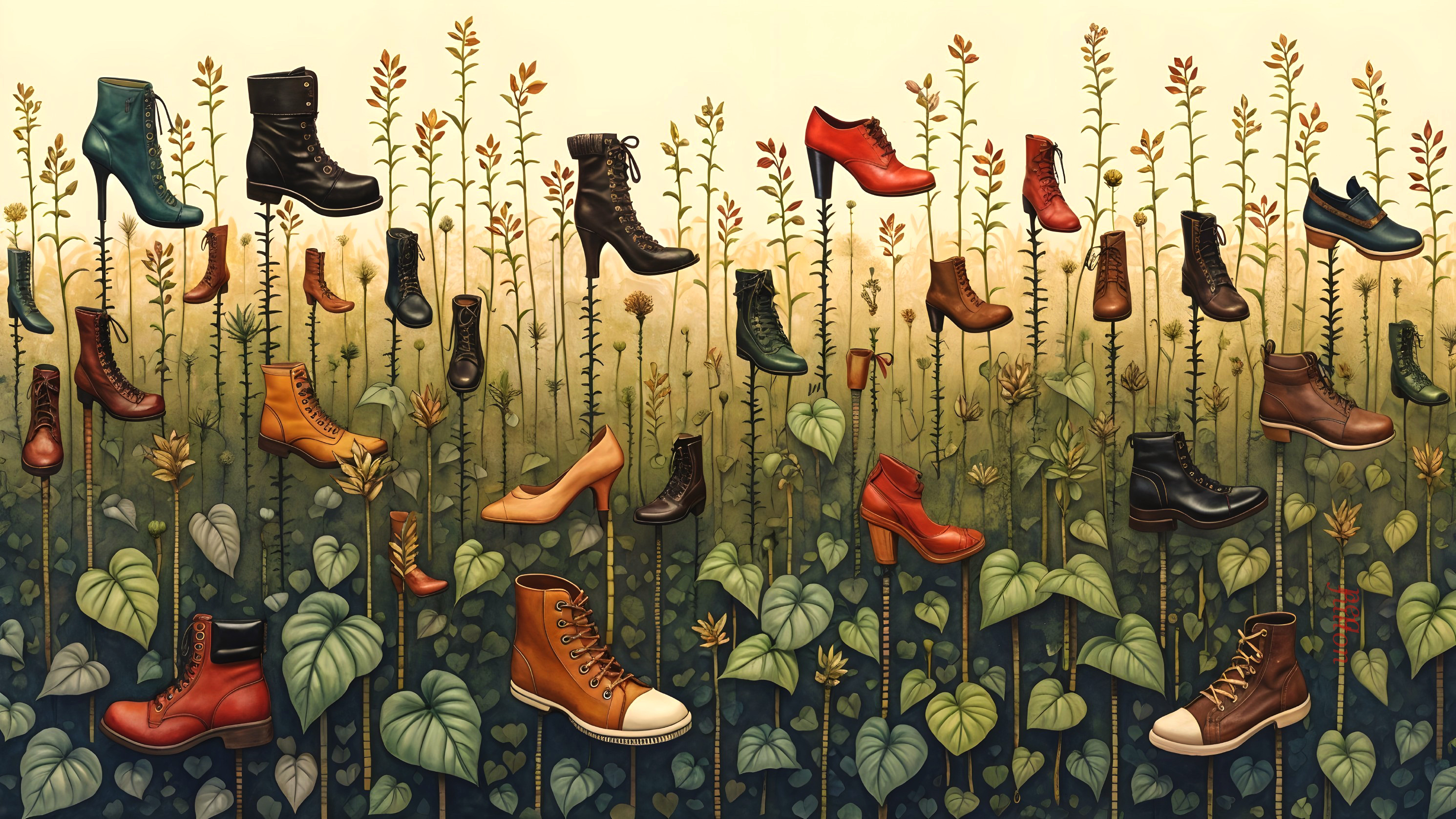Footwear Suspended in a Whimsical Landscape Scene