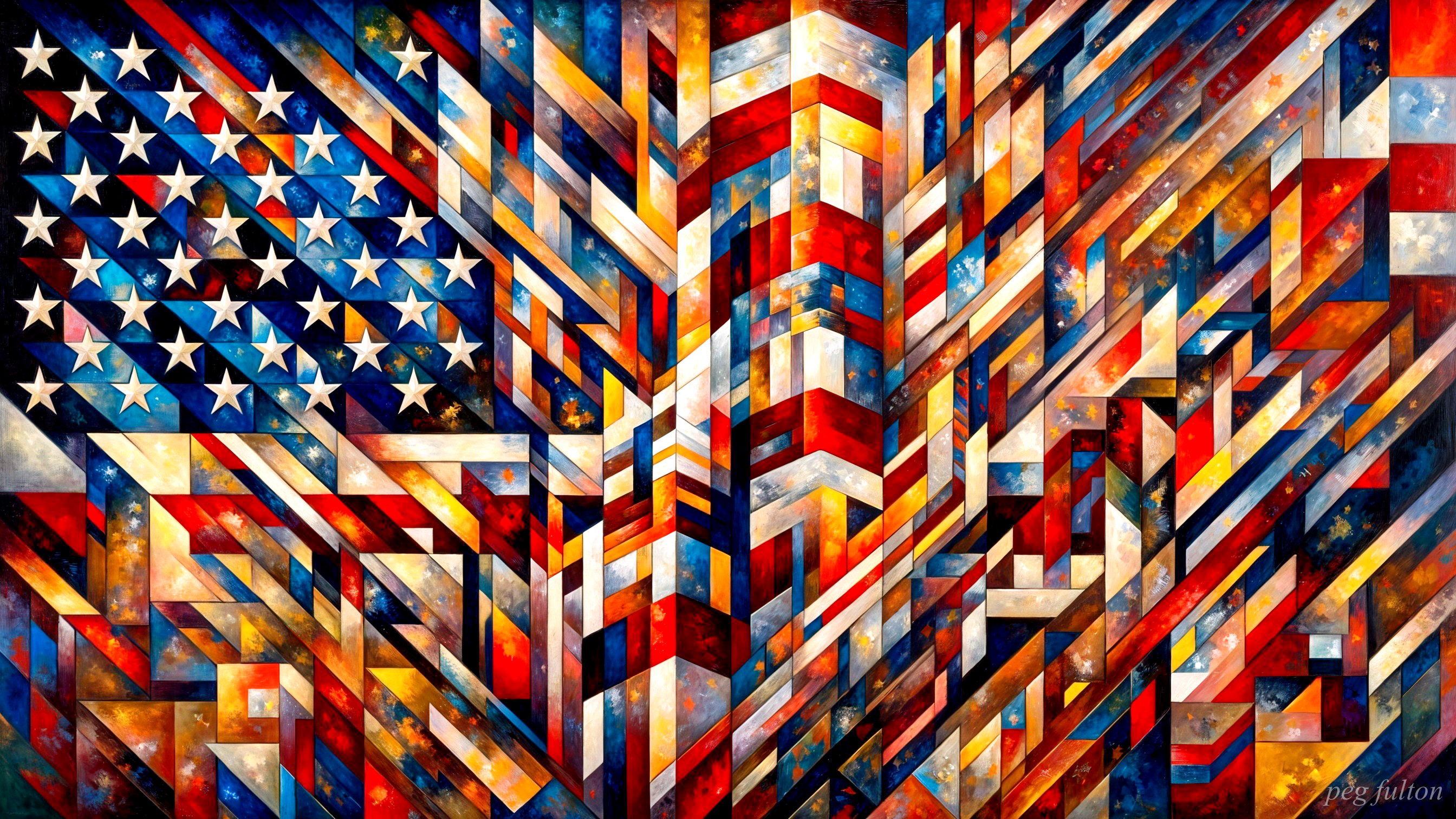 Abstract American Flag with Geometric Shapes and Colors