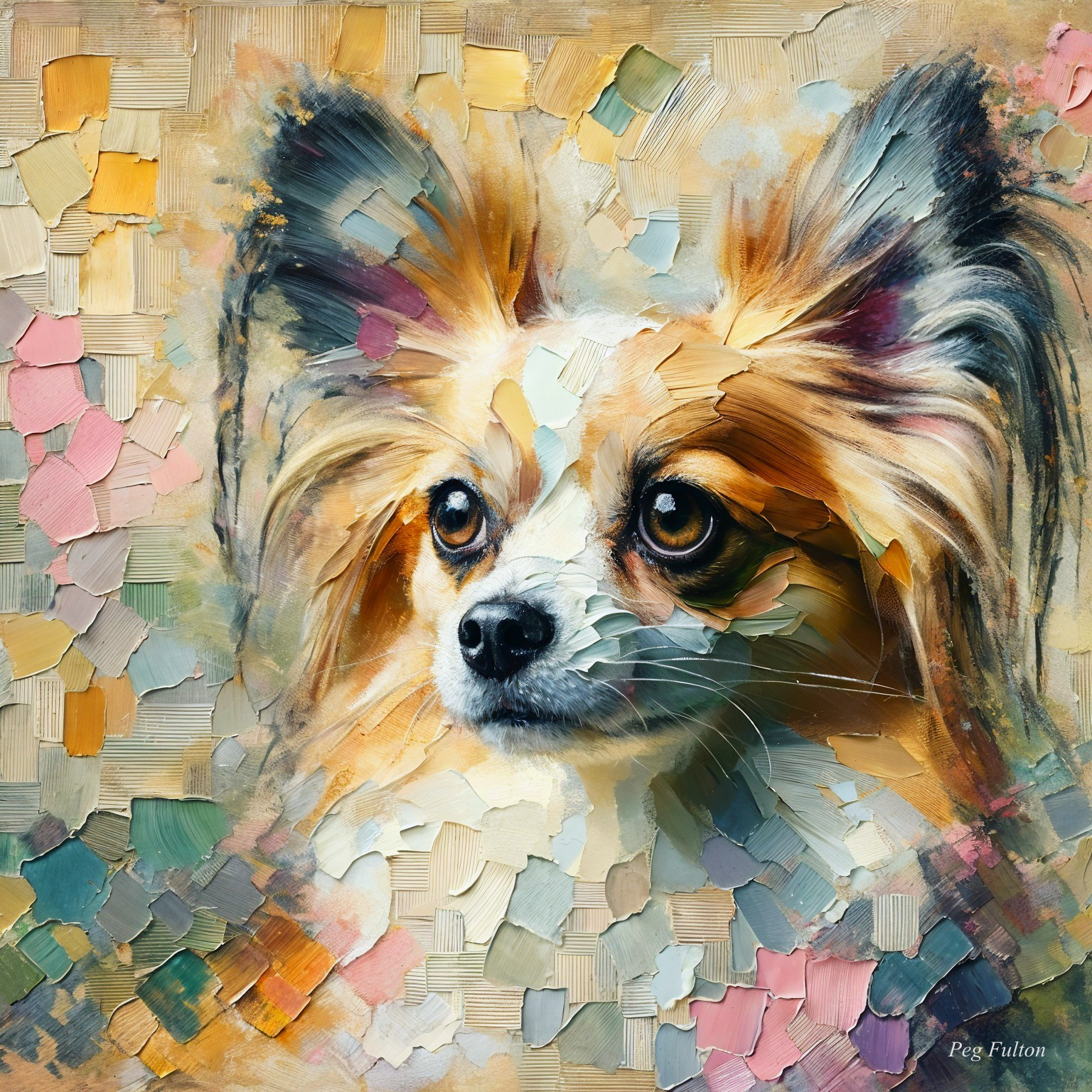 Vibrant Textured Portrait of a Dog with Abstract Background