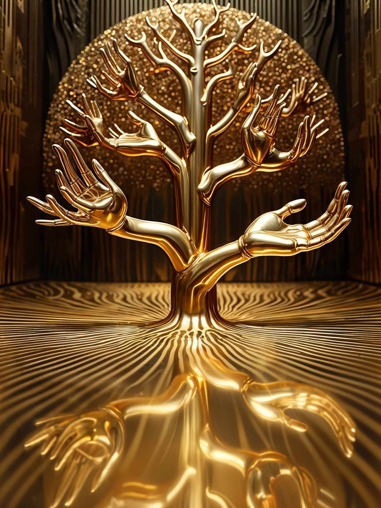Polished Golden Tree with Intricate Branch Details