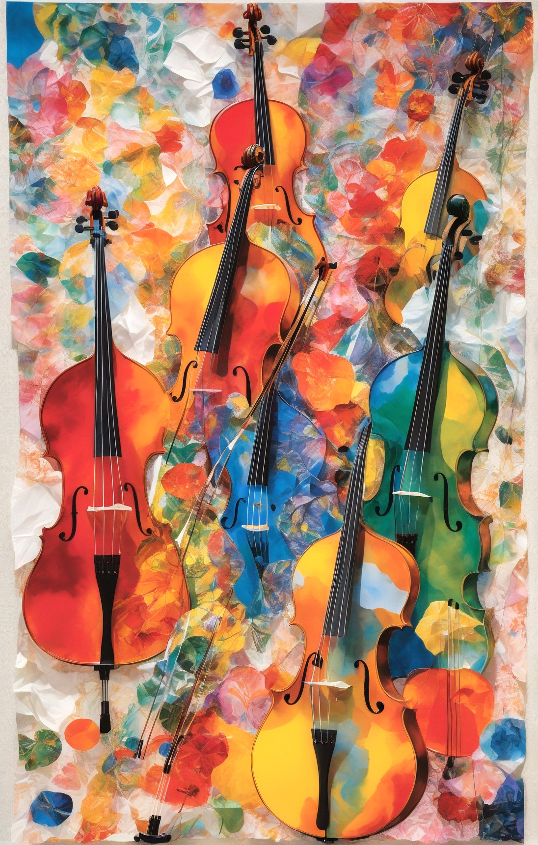 Colorful Violins on Multicolored Confetti Background