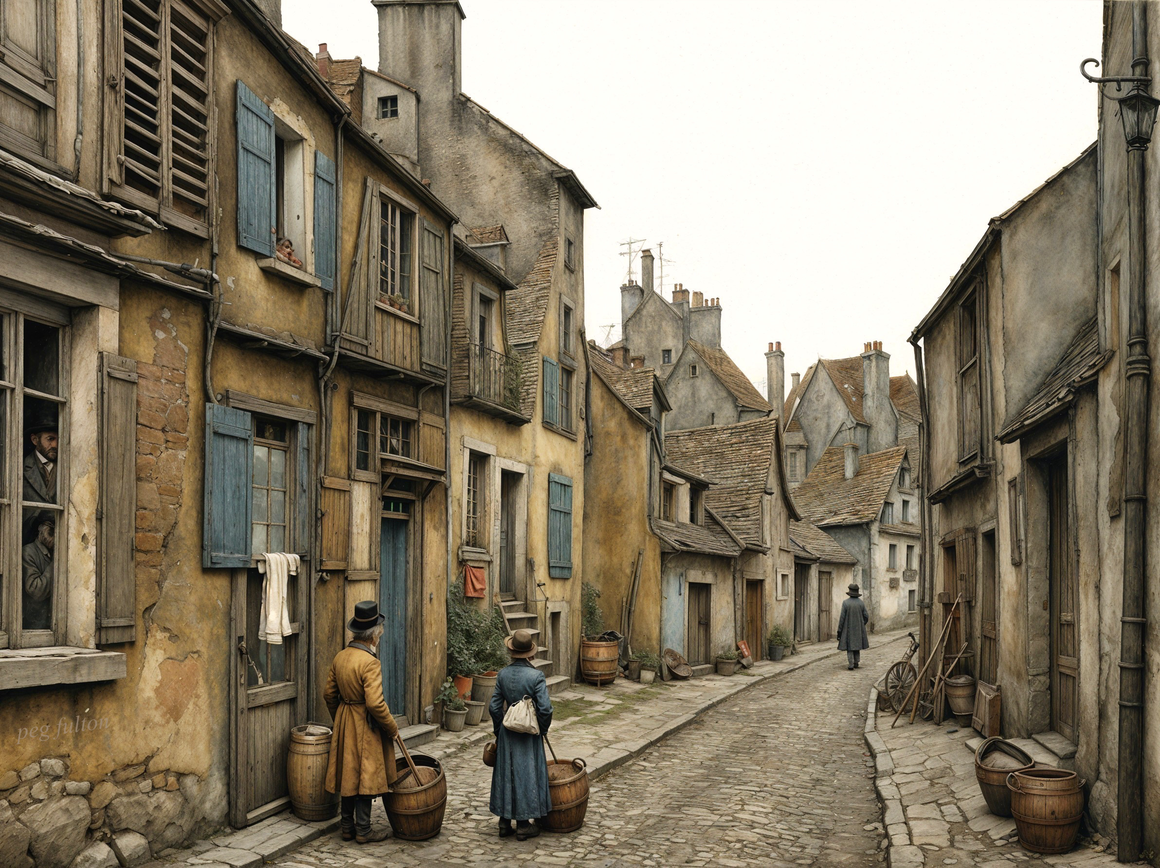 Cobblestone Street in Vintage Village with Rustic Charm