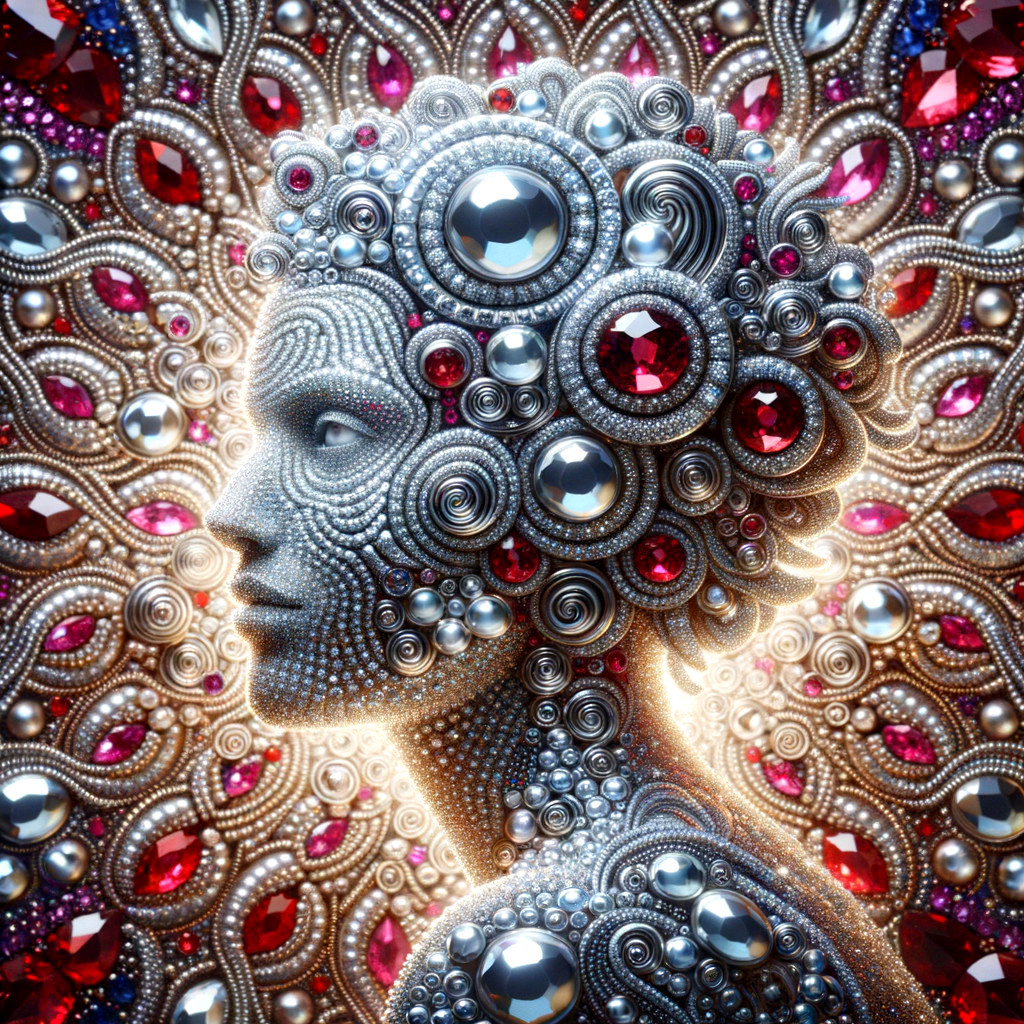 Stylized head with elaborate jeweled decorations