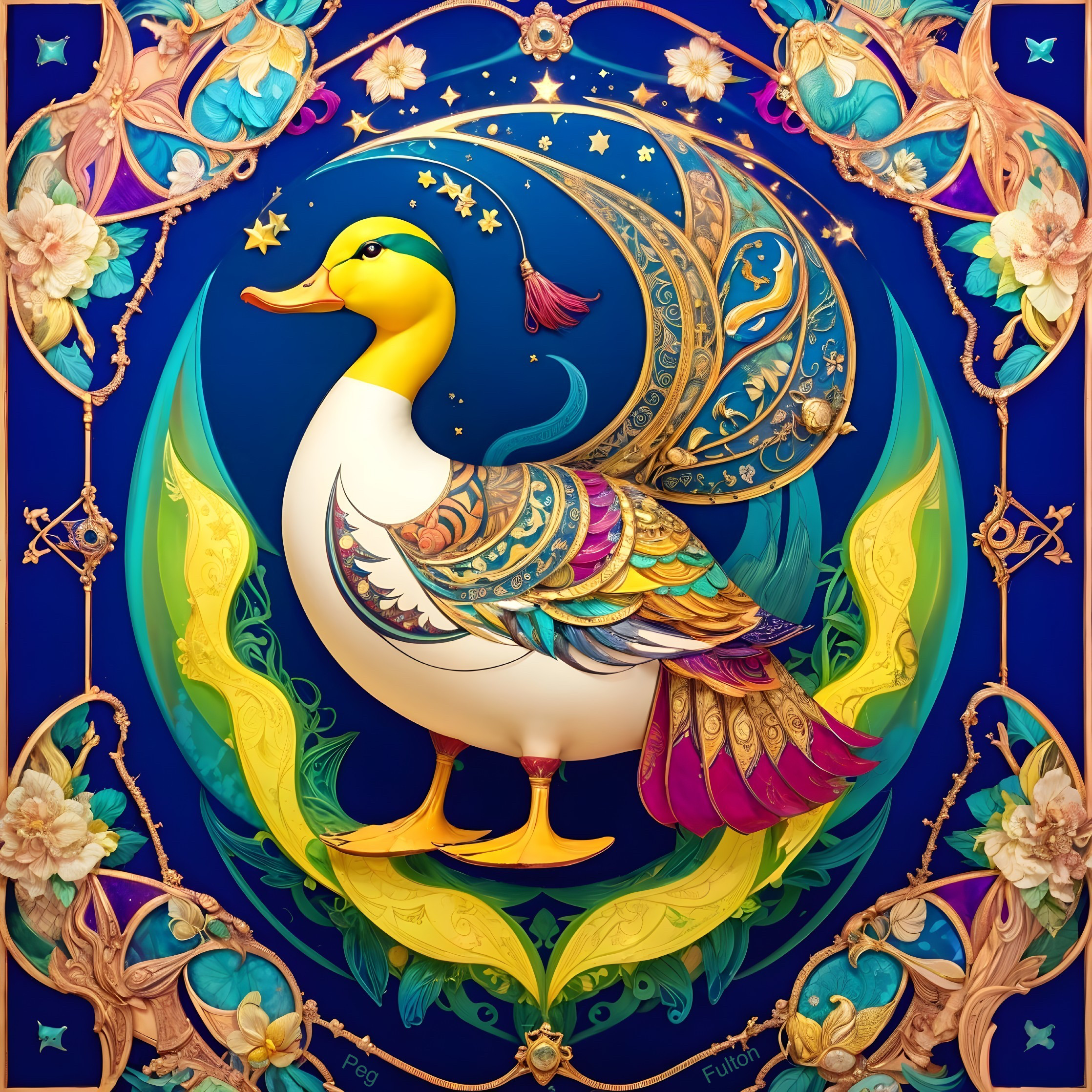 Ornate Duck Design with Vibrant Patterns and Colors