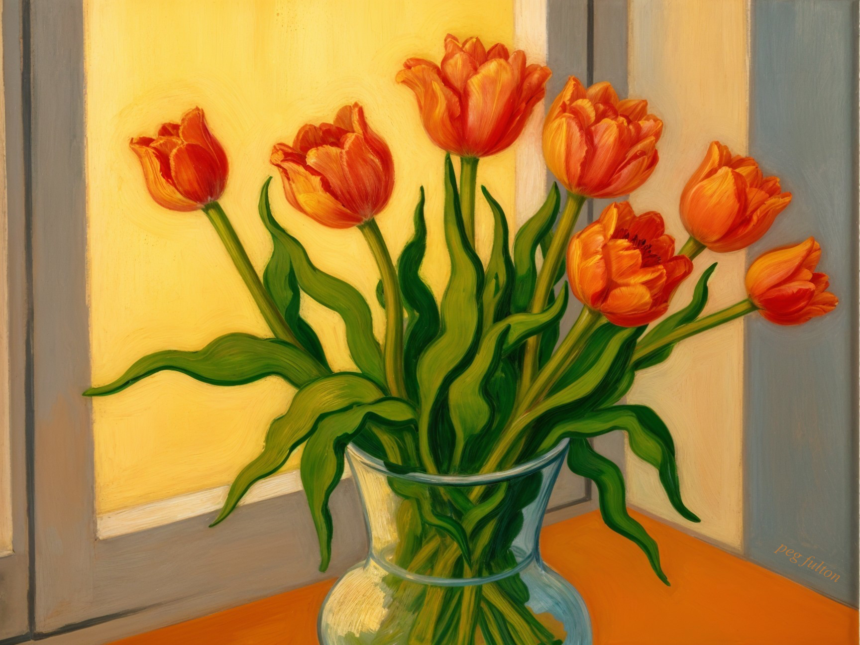Vibrant Orange Tulips in Clear Glass Vase Arrangement