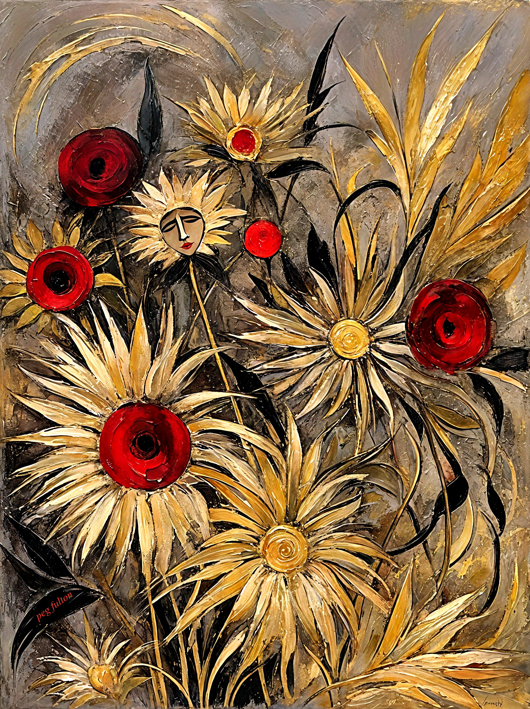 Vibrant Flower Arrangement with Unique Face Design