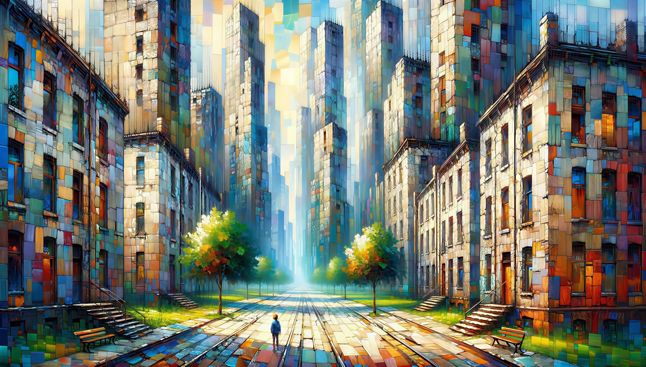 Digital Painting of a Colorful City Street Scene