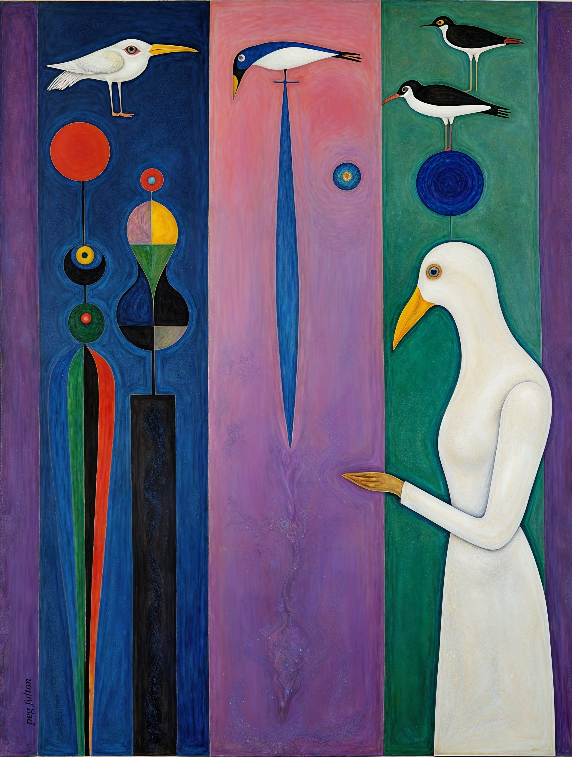 Vibrant Abstract Artwork with Birds and Shapes