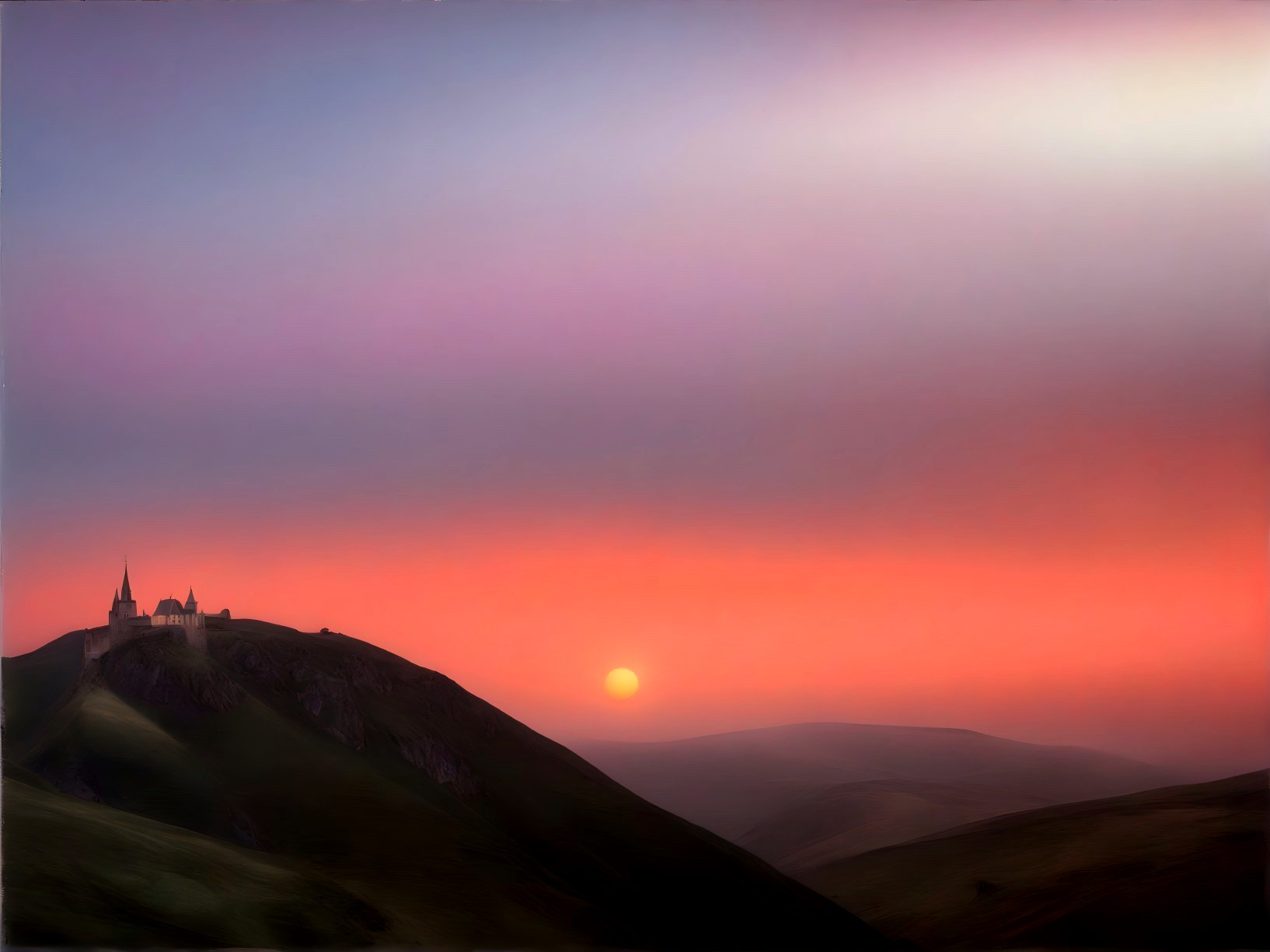 Castle on a Hill at Sunset with Colorful Sky