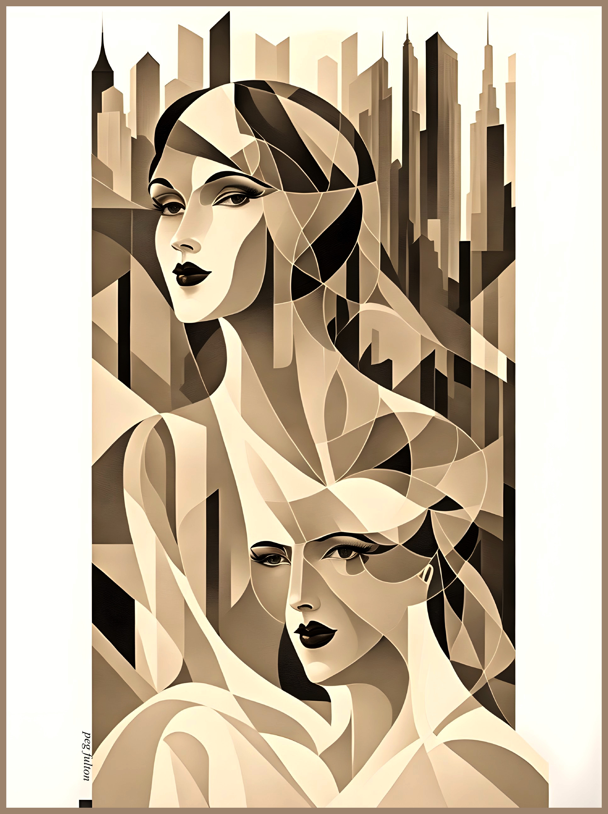 Stylized Female Figures with City Skyscrapers Backdrop