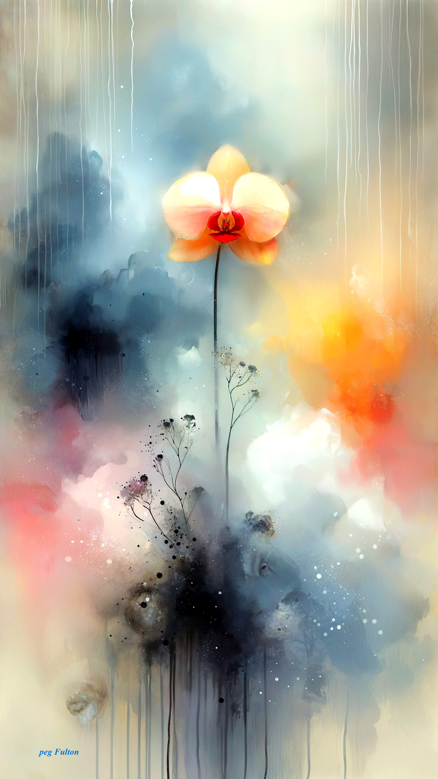 Orchid Surrounded by Ethereal Abstract Colors