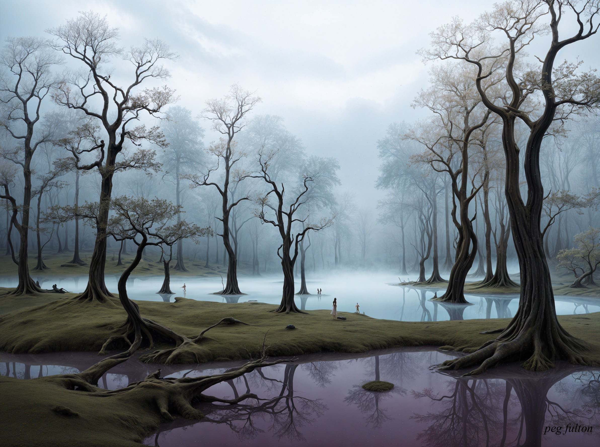 Mystical Landscape with Trees and Ethereal Light