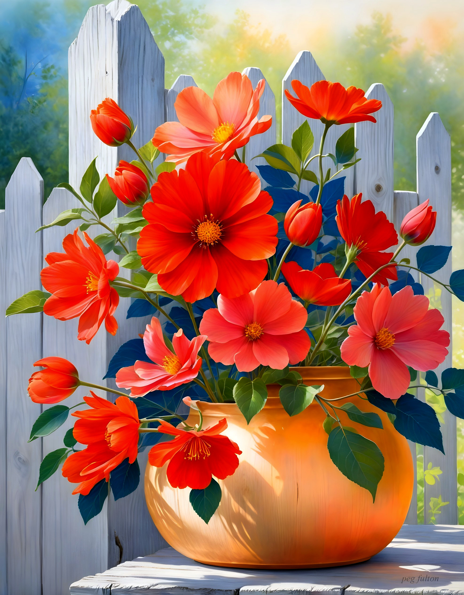 Vibrant Red and Pink Flower Bouquet in Bronze Pot