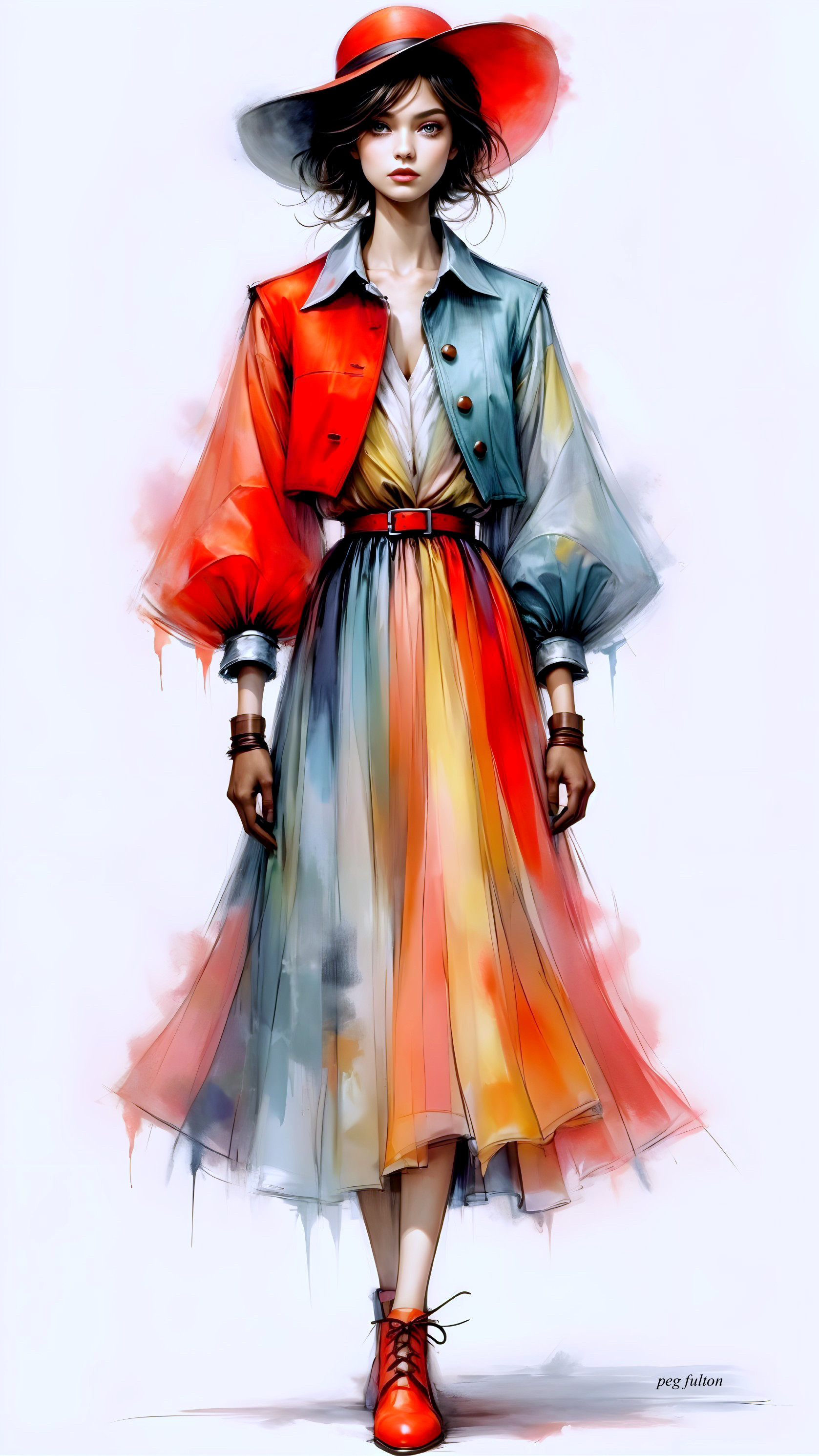 Vibrant Color-Blocked Fashion Ensemble Description