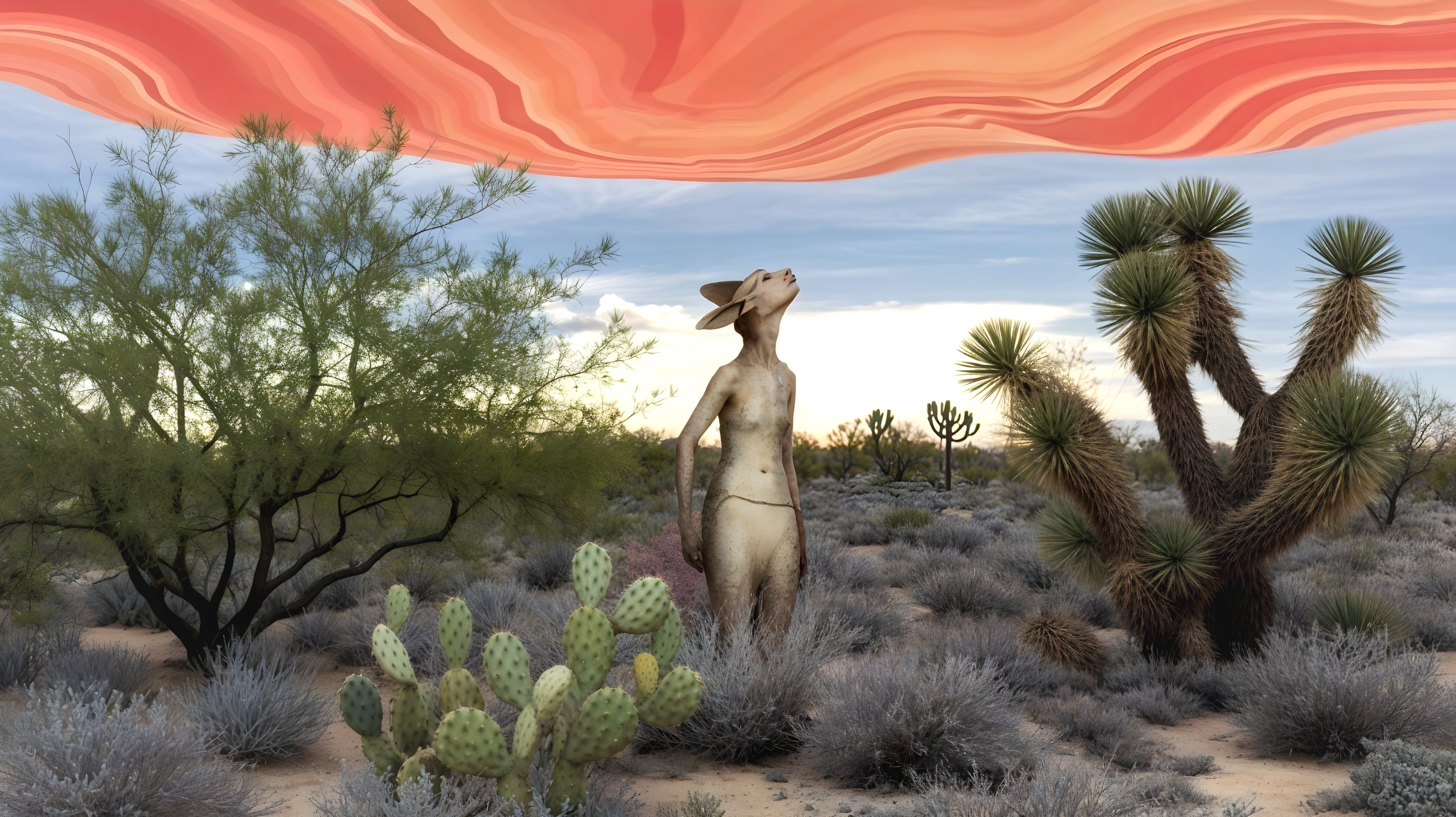 Surreal Desert Landscape with Vibrant Sky and Figure