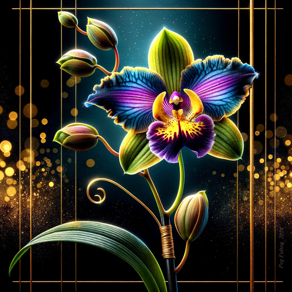 Vibrant Orchid with Striped Petals and Golden Background