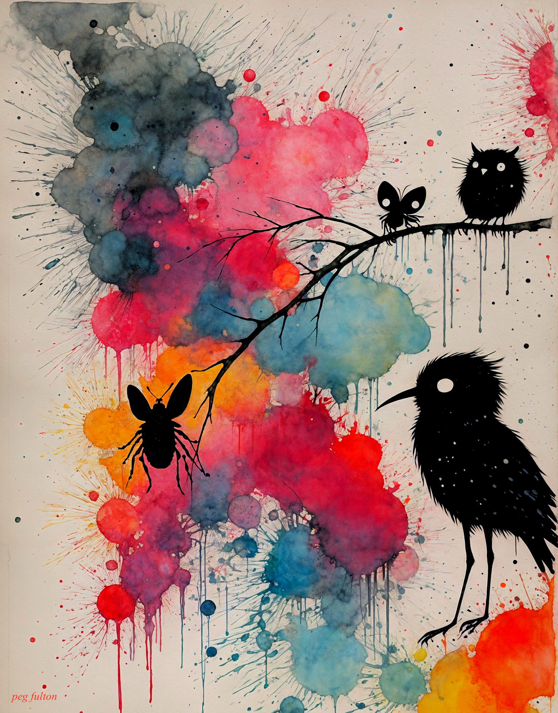 Vibrant Colorful Background with Bird Silhouettes