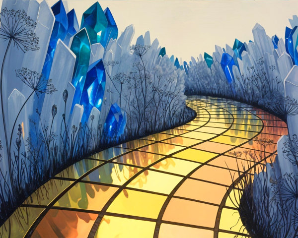 Golden Tiled Path in a Crystal Landscape