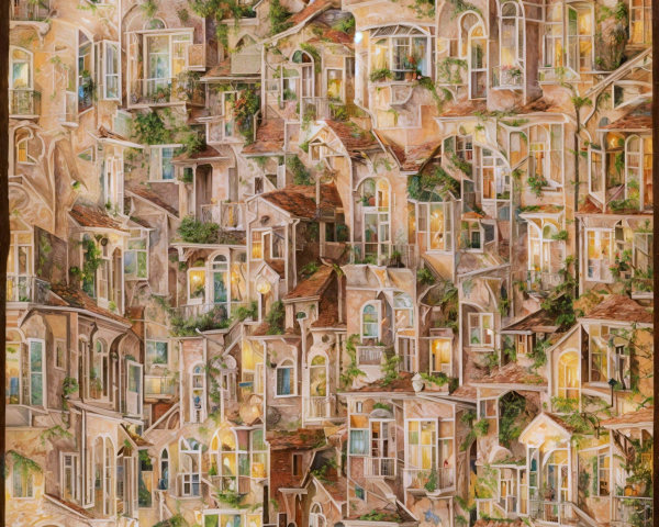 Intricate Urban Architecture with Houses and Greenery