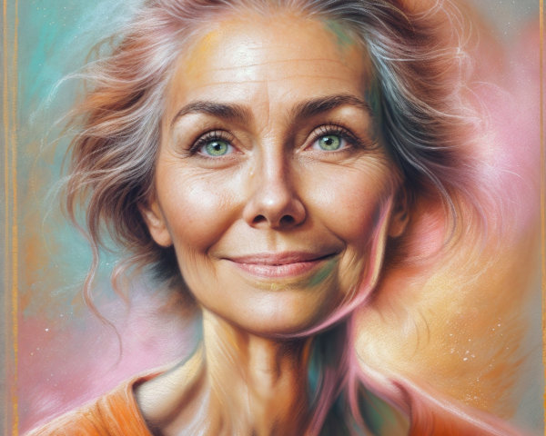 Elderly Woman with Green Eyes and Warm Smile