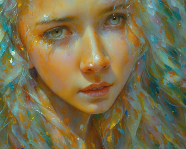 Close-up Portrait of a Young Girl with Colorful Details