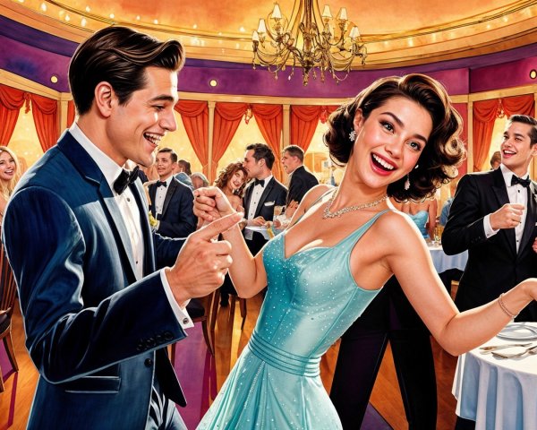 1950s Glamorous Ballroom Dance Scene Description